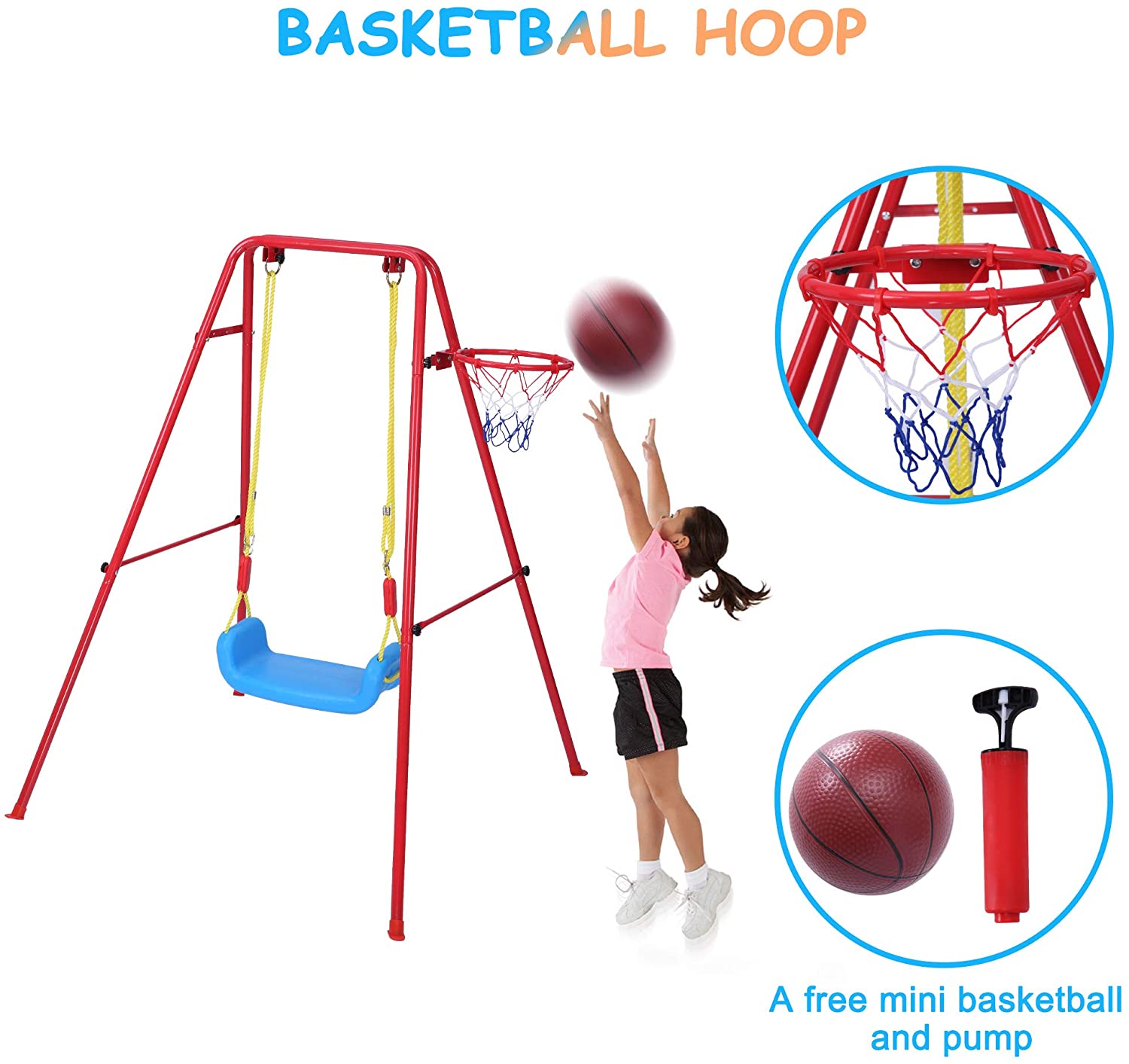 Toddler Swing Playset | 2 in 1 Swing Basketball Combination Swing Toys Set Indoor and Outdoor Playground Swing Seat for Kids Boys Girls (Bench)