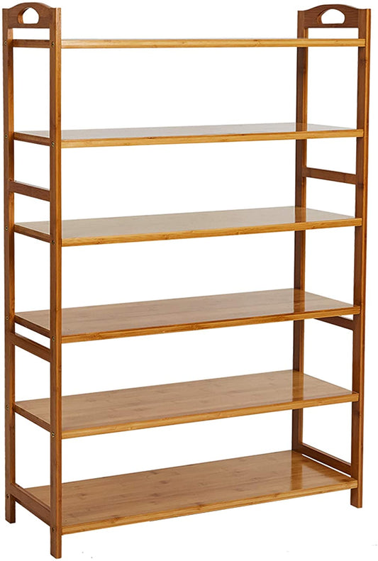 6-Tier Bamboo Shoe Rack Entryway Free Standing Shoe Shelf Storage Organizer for Home Office Bathroom, Plant Stand Bookshelf