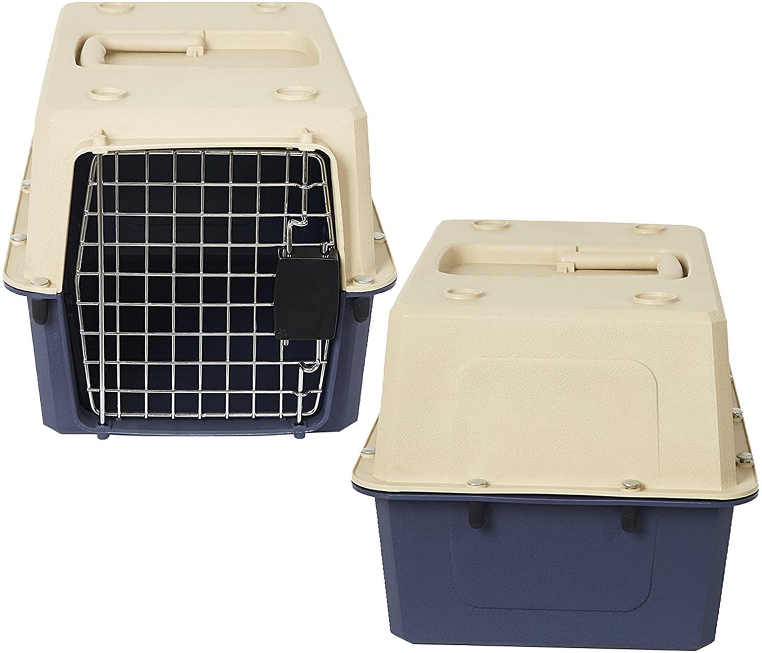 Small Plastic Cat & Dog Carrier Cage Portable Pet Box Airline Approved Pet Kennel, Blue - Luckyermore