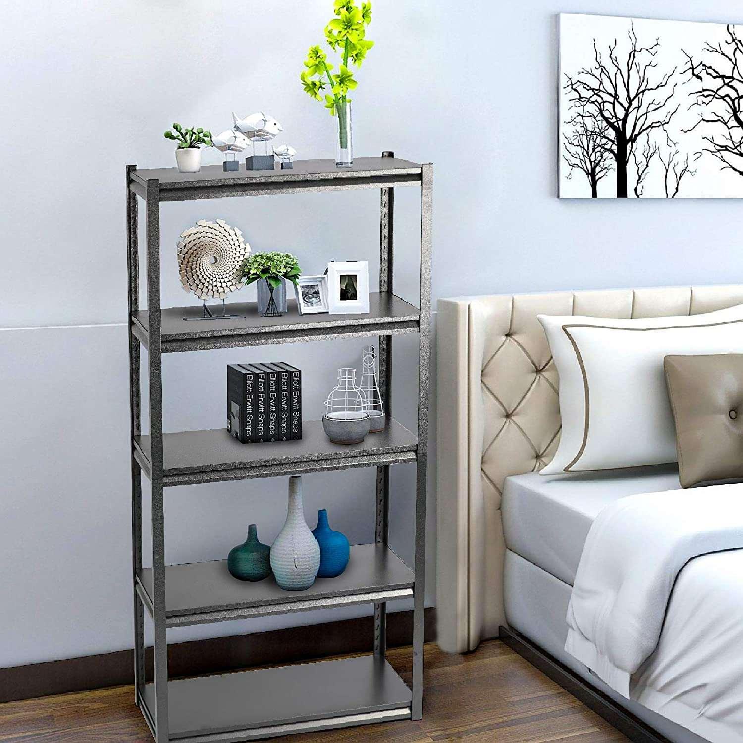 4 Tiers Adjustable Storage Shelf Rack Side End Table Modern Style Bookcase Display Stand and Storage Tower,Black,39.7” x 22” x6.7”