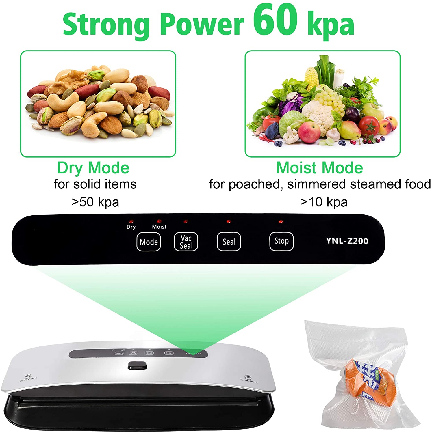 Food Vacuum Sealer Machine with Dry and Moist Mode for Food Preservation