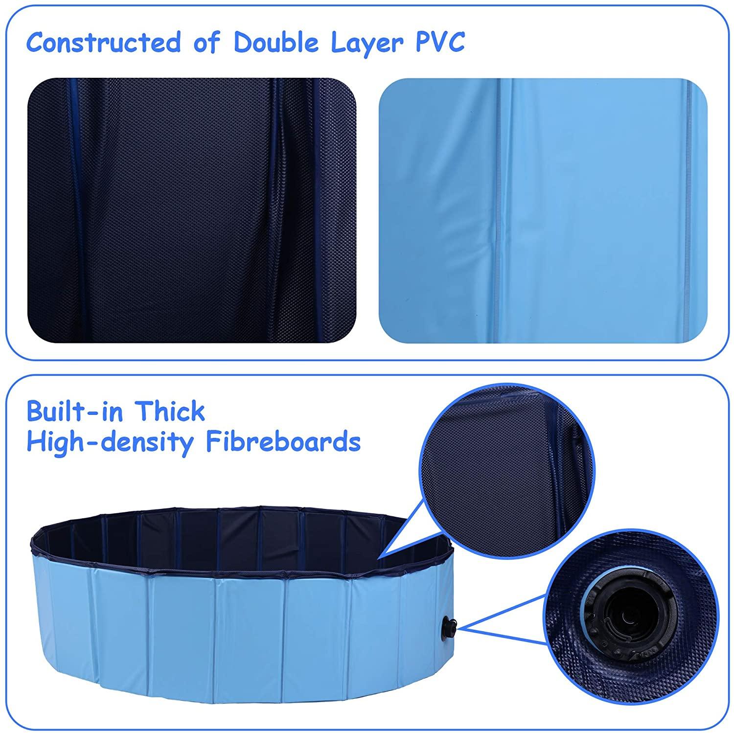 Foldable Dog Pet Swimming Pool Slip-Resistant PVC Kiddie Pool Collapsible Bathing Tub - Luckyermore