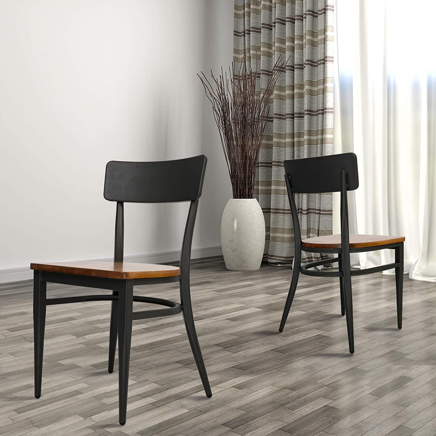Set of 2 Mid-Century Wooden Dining Chairs Metal Solid Wood Kitchen Chair, Open π Back - Luckyermore