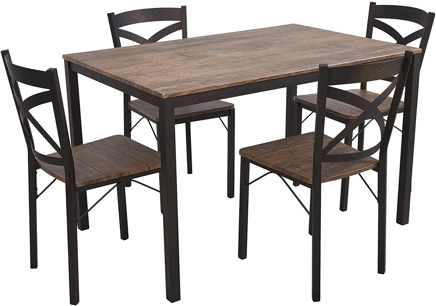 LUCKYERMORE 5 Piece Dining Table Set, 1 Dining Table 47.2" for 4 with 4 Dining Chairs Modern Dinette, Metal Backre