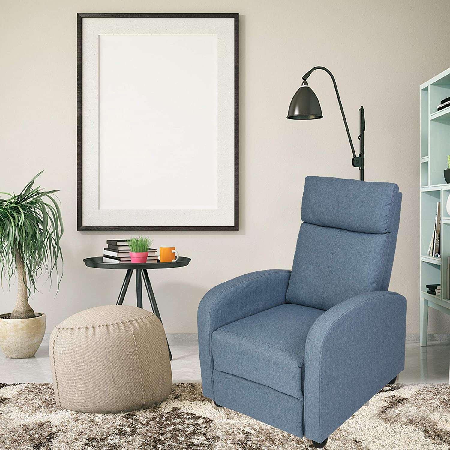 Adjustable Fabric Recliner Chair Ergonomic Recliner Sofa Easy Assemble Padded Seat Assemble w/Thick Cushion & Backrest Modern for Living Room Home Theater Bedroom