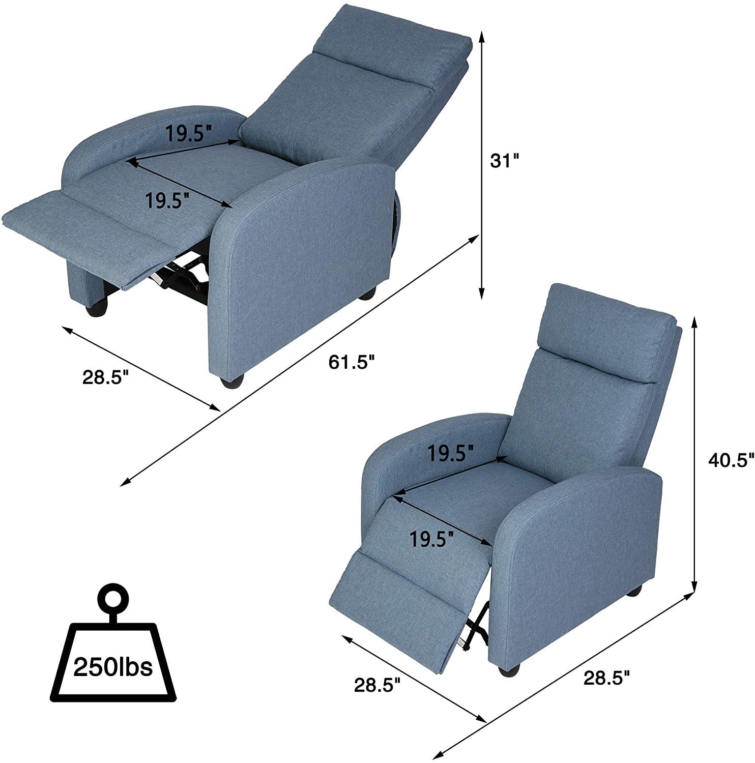 Adjustable Fabric Recliner Chair Ergonomic Recliner Sofa Easy Assemble Padded Seat Assemble w/Thick Cushion & Backrest Modern for Living Room Home Theater Bedroom - Luckyermore