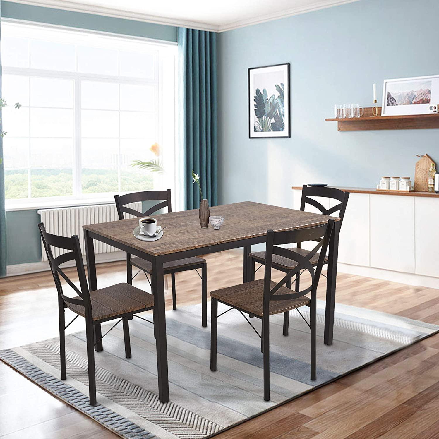 LUCKYERMORE 5 Piece Dining Table Set, 1 Dining Table 47.2" for 4 with 4 Dining Chairs Modern Dinette, Metal Backre