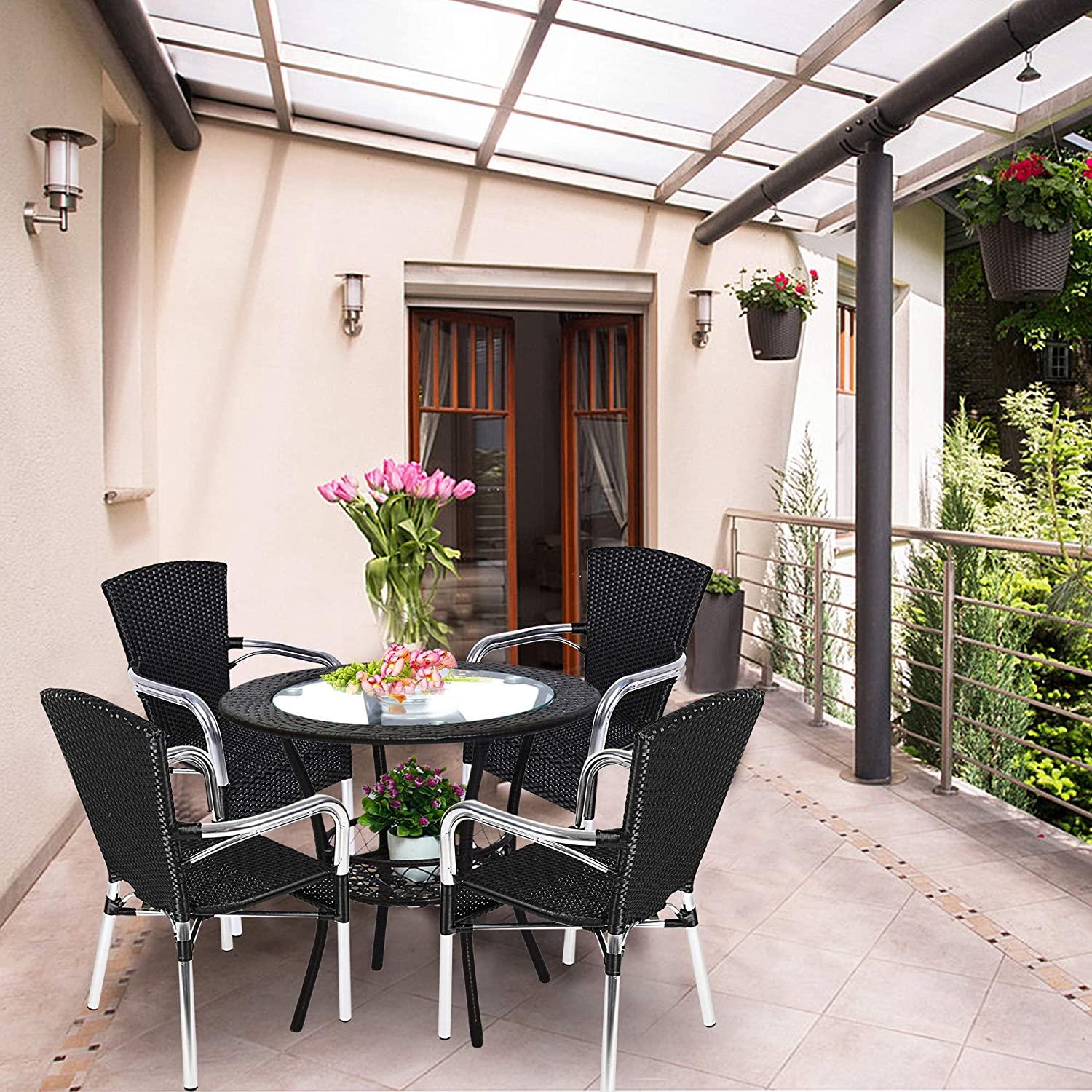 Patio Dining Chairs Set of 4 Ultra-Light Outdoor Stackable Lawn Wicker Chair in Rattan and Aluminum Frame - Luckyermore