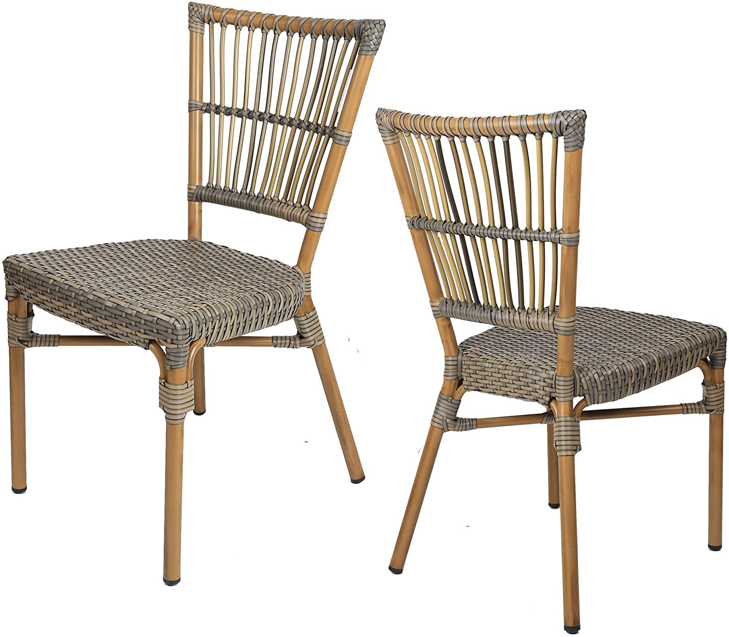 Set of 2 Patio Wicker Chairs Ultra-Light Outdoor Dining Chairs with PE Rattan and Aluminum Frame