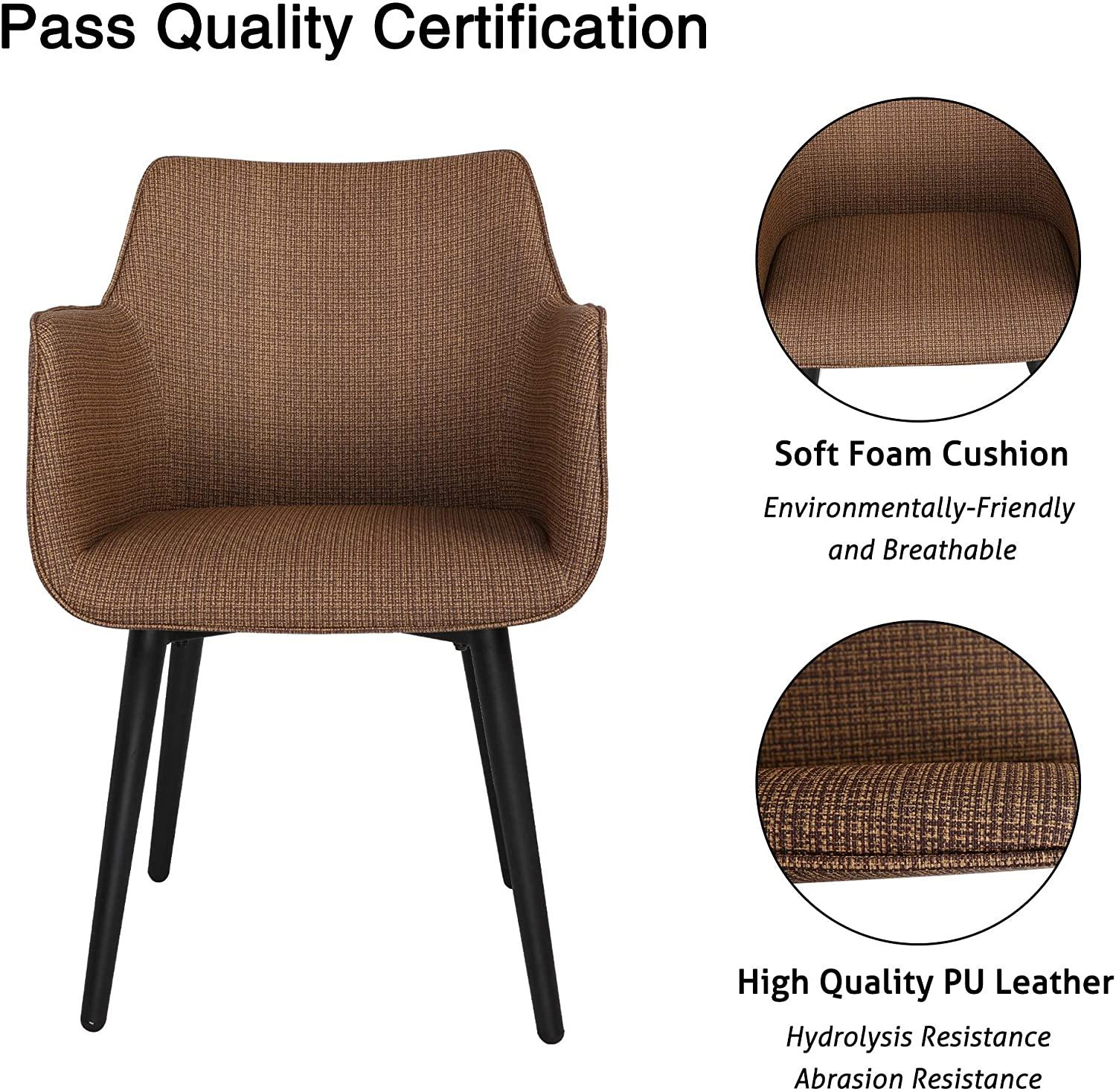 Elegant Italian Design Dining Chair, Metal Frame Armchair Set of 1, Comfortable and High Class Vinyl Seat Integrated in Ergonomic Stylish Frame, Dense Upholstered Foam, 400 lbs, Coffee