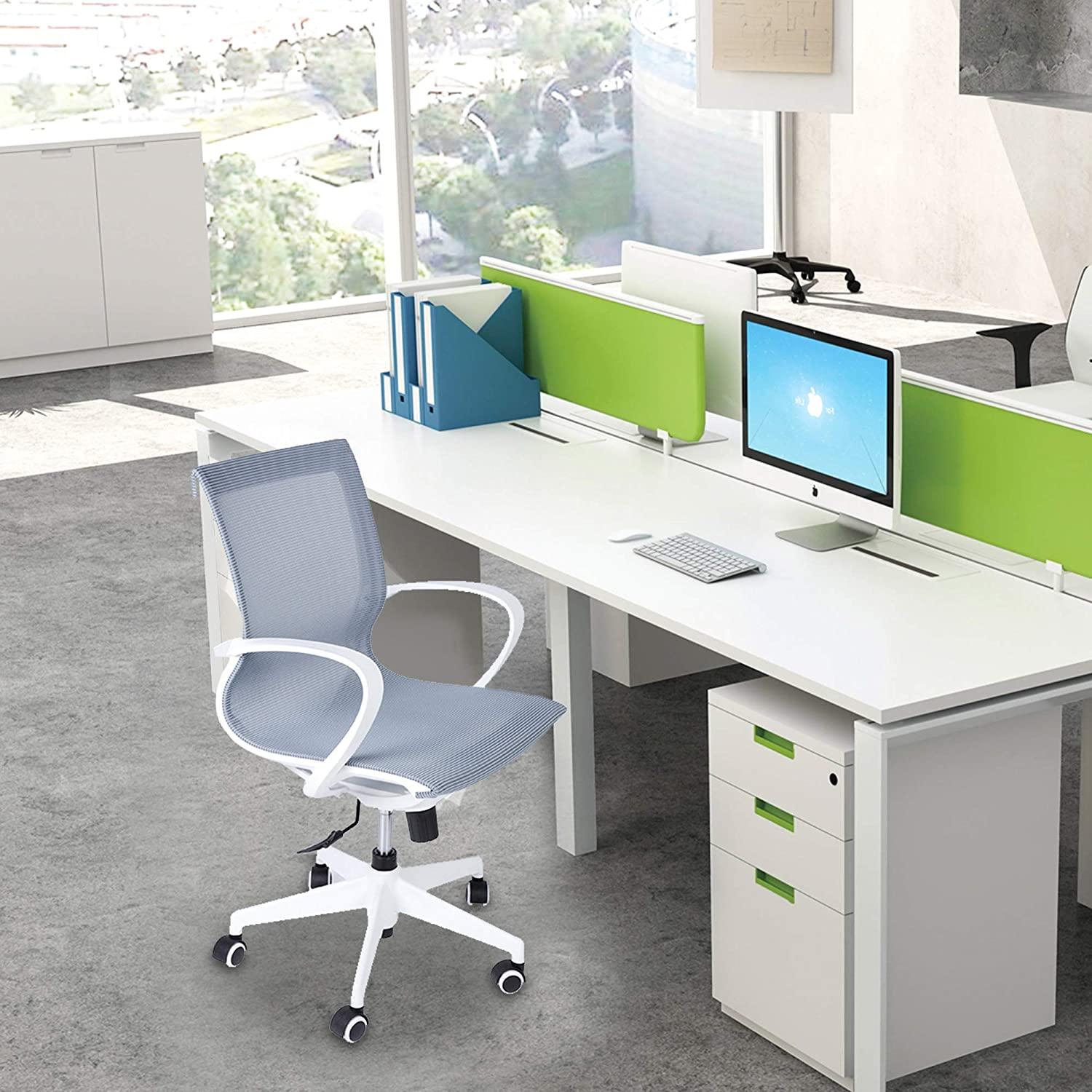 LUCKYERMORE Home Office Chair Mesh Chair Breathable Back Seat Height Adjustable, Blue White