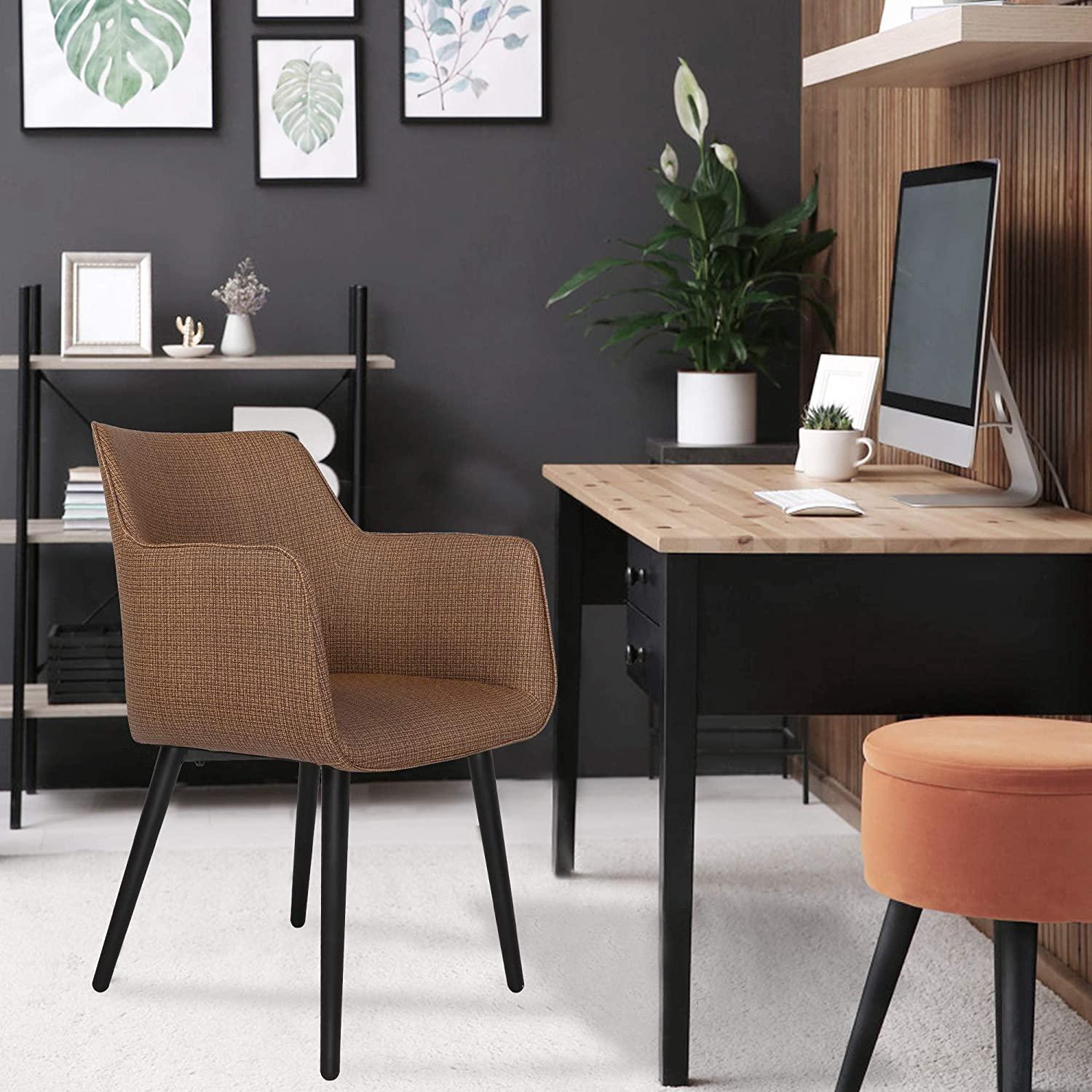 Mid Century Modern Leather Dining Chair,Office Reception Waiting Room Guest Chair Upholstered Accent Chair with Arms, Coffee/Brown - Luckyermore