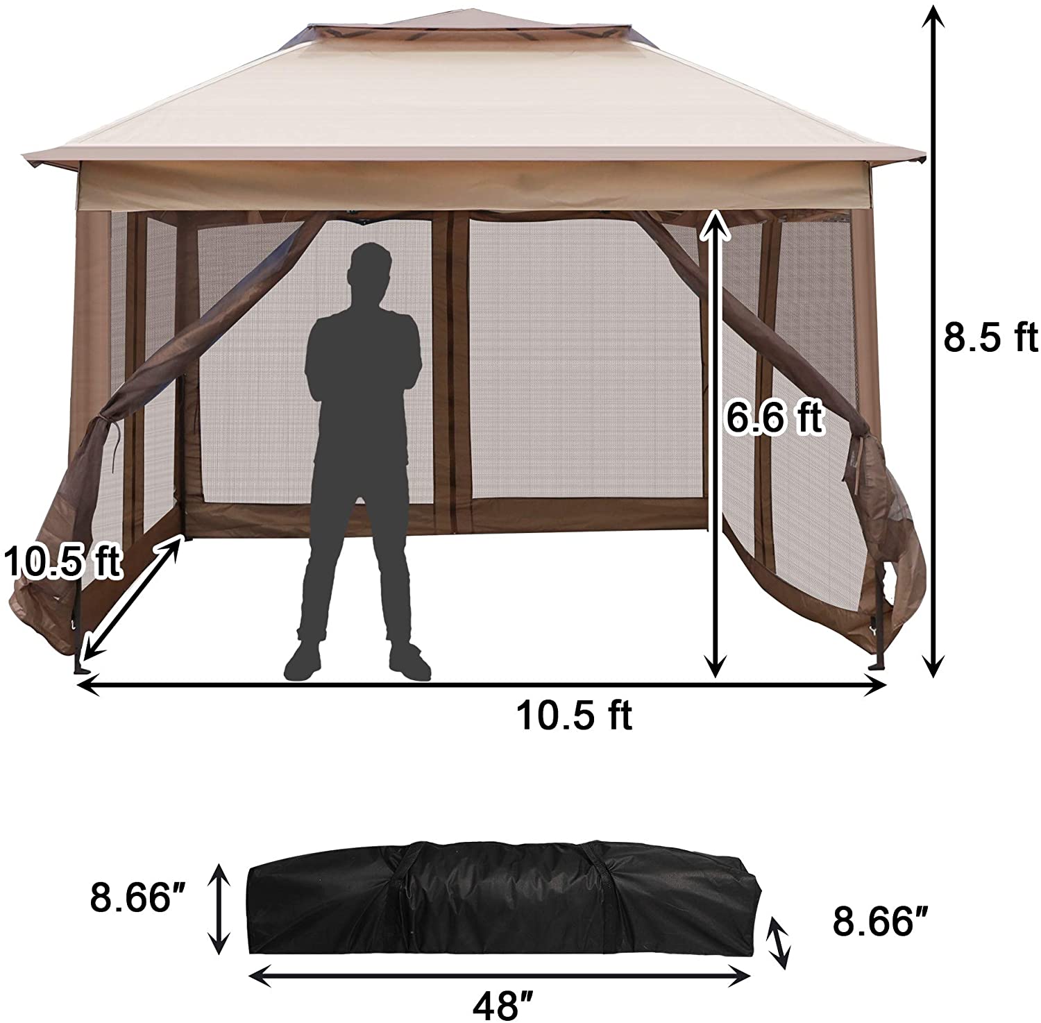 10X10 Outdoor Pop up Canopy Tent Height Adjustable Gazebo for Patio,Garden,Backyard Sun Shelter