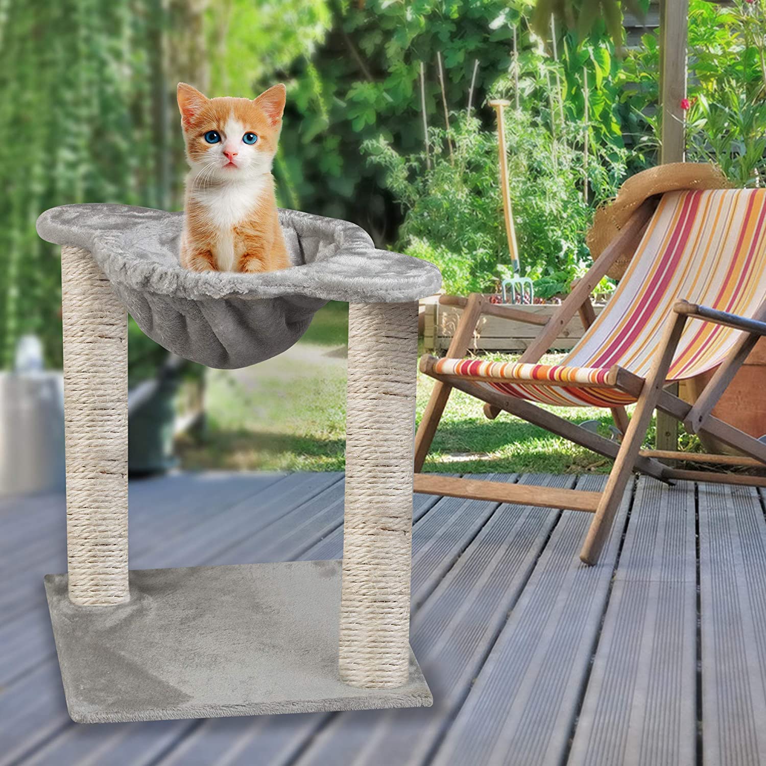 Large Cat Tree Cat Scratching Cat Climber with Condo Cat Tower Furniture and Hammock,Sisal-Covered,19.7"