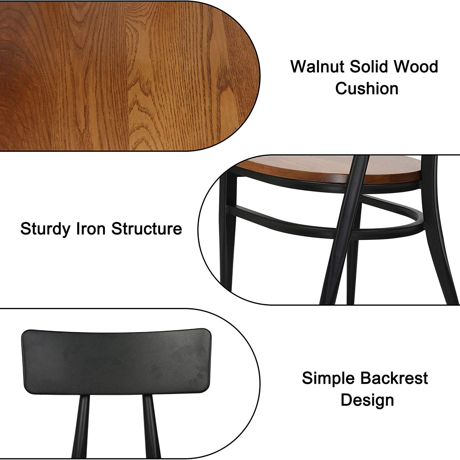 LUCKYERMORE Set of 2 Kitchen Dining Chairs Wood Seat with Simple Back Metal Legs, π Back Black