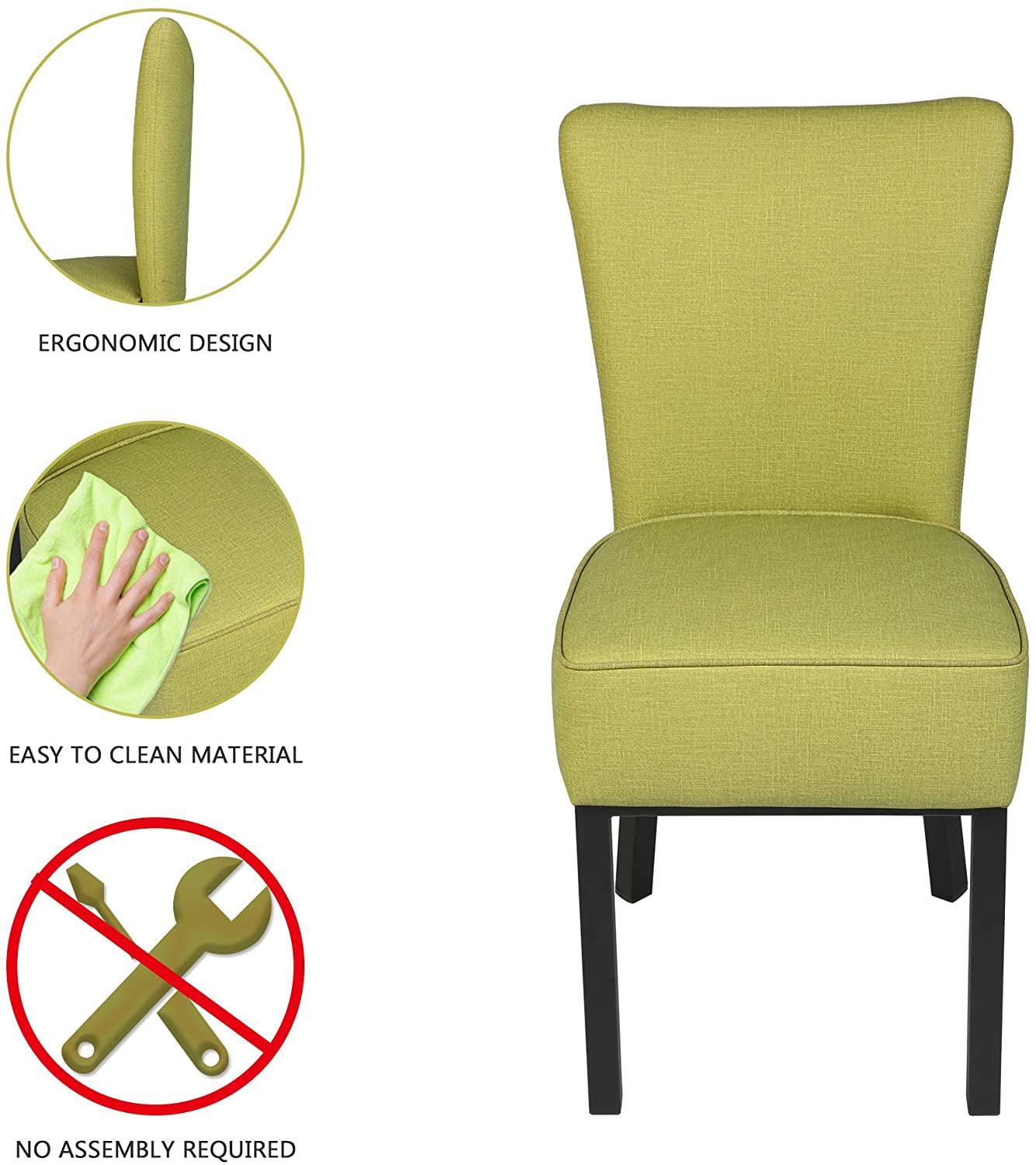 LUCKYERMORE Set of 2 Modern Dining Chairs PU Leather Side Chairs with Soft Cushion, Green