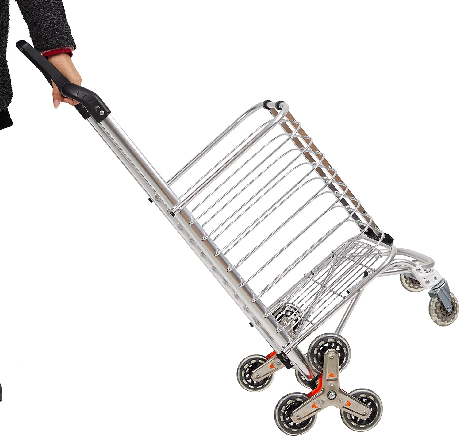 2 in 1 Folding Stair Climbing Shopping Cart Collapsible Portable Grocery Utility Dolly Hand Cart with Rolling Wheels