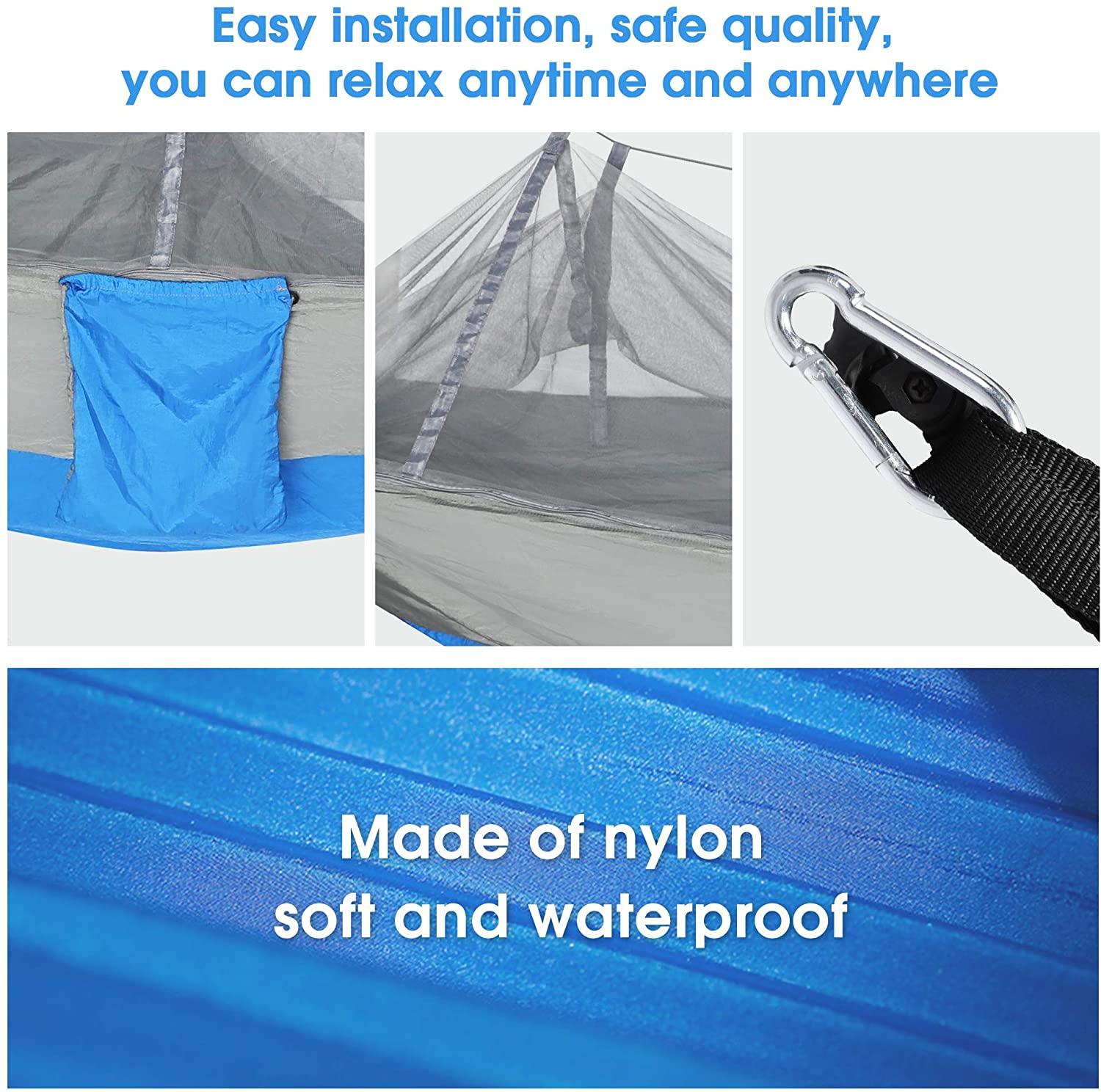 Camping Hammock with Net Mosquito Lightweight Nylon Fabric Travel Hammock - Luckyermore