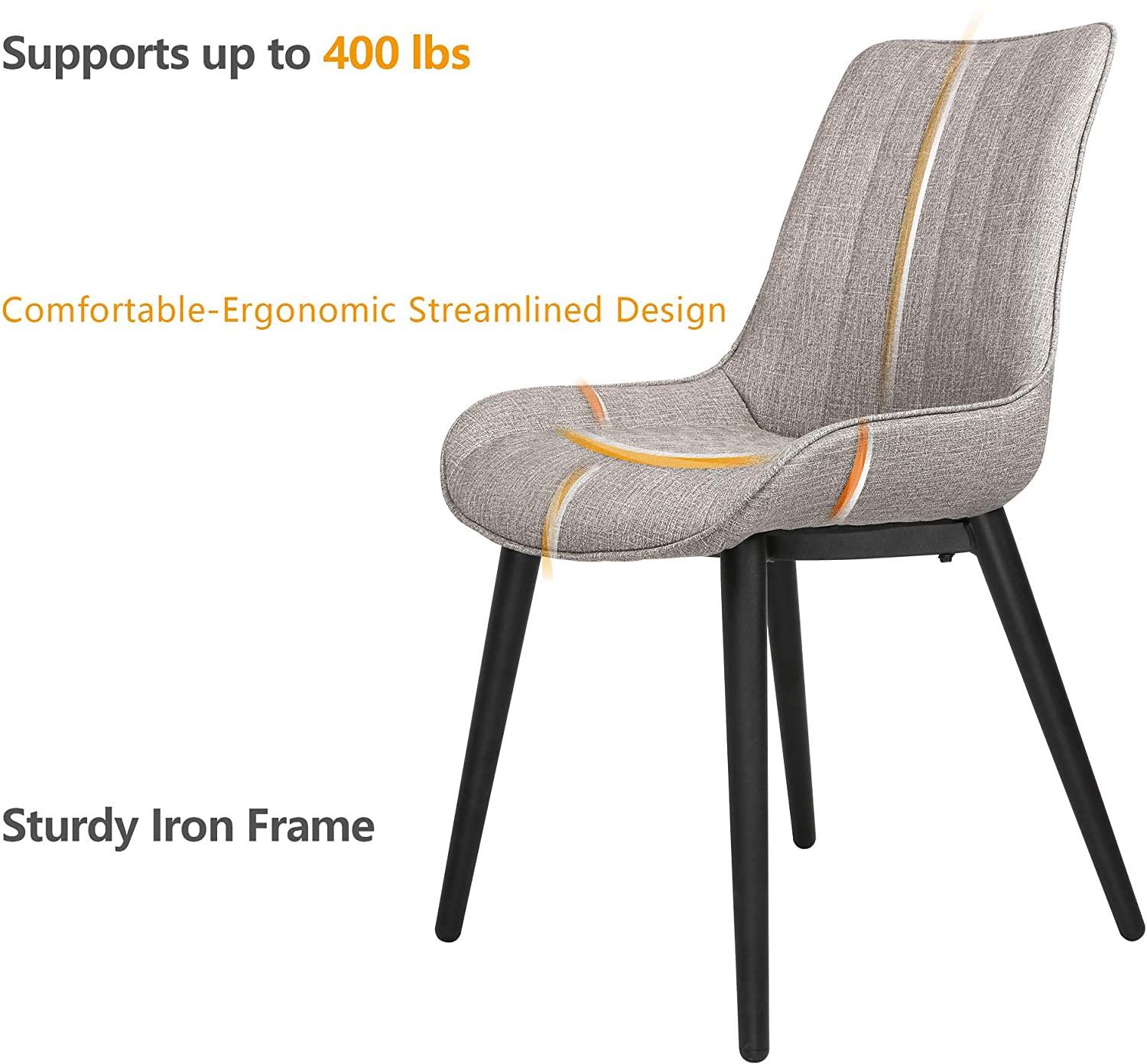Elegant and Modern Dining Chair Set of 2, Metal Frame Comfortable and High Class Vinyl Seat, Water Repellent & Fire Retardant Suitable for Home and Restaurants, 400 lbs, Gray