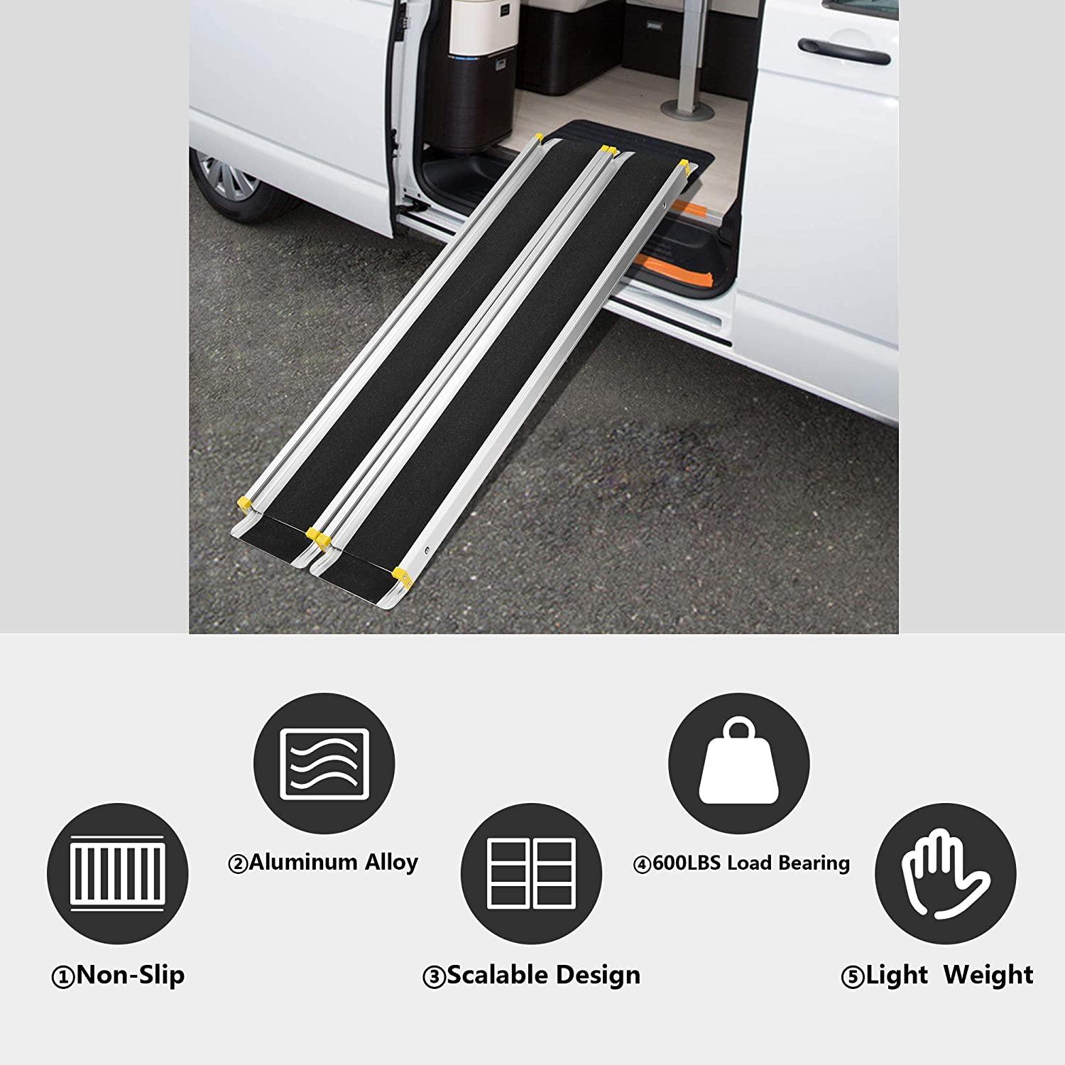 4/7ft Portable Ramp for Wheelchair Telescoping Aluminum Alloy Ramp with Anti-slip Surface - Luckyermore