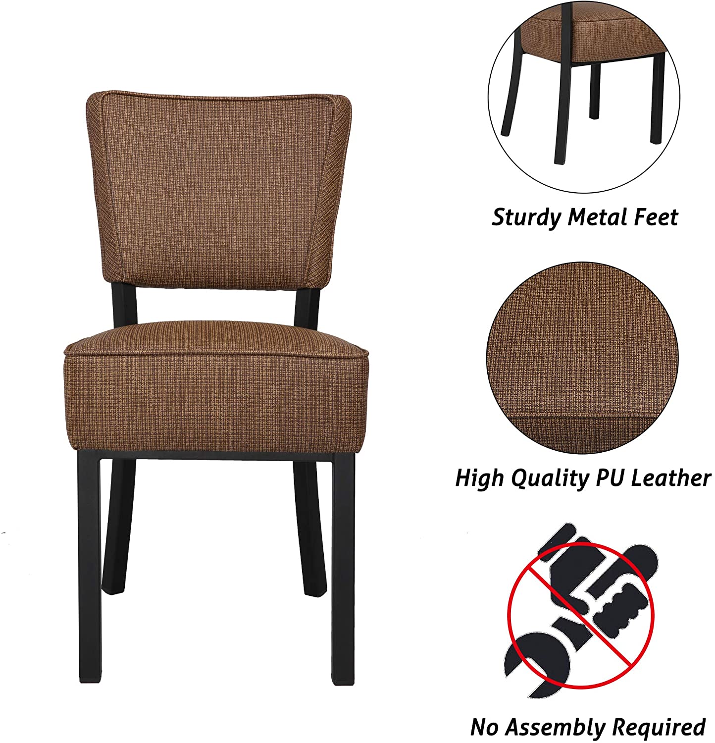 LUCKYERMORE Set of 2 Kitchen Dining Chairs PU Leather Side Chairs with Soft Cushion, Brown