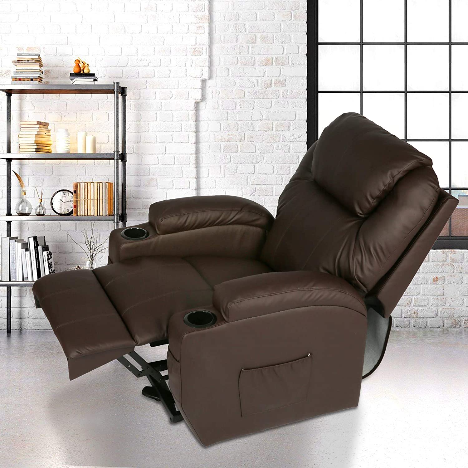 Power Lift Electric Recliner Chair with Heated Vibration Massage for Elderly People Adjustable Theater Recliner Sofa Furniture with Massage Remote Control for Living Room Bedroom,Brown