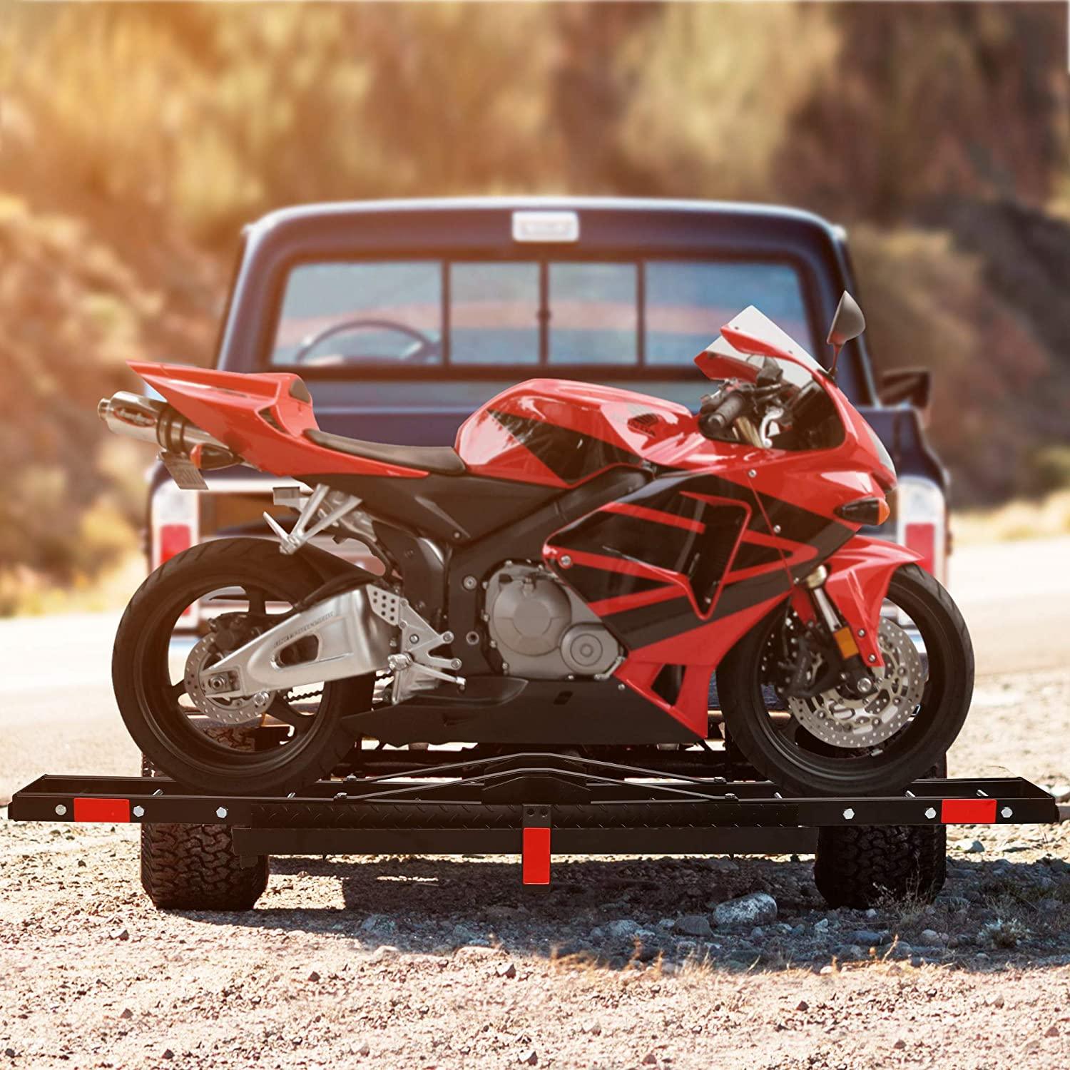 Motorcycle Rack Motorcycle Scooter Carrier Hauler Hitch Mount Rack with Loading Ramp Fit 2" Receiver of Cars, SUVs and Vans - Luckyermore