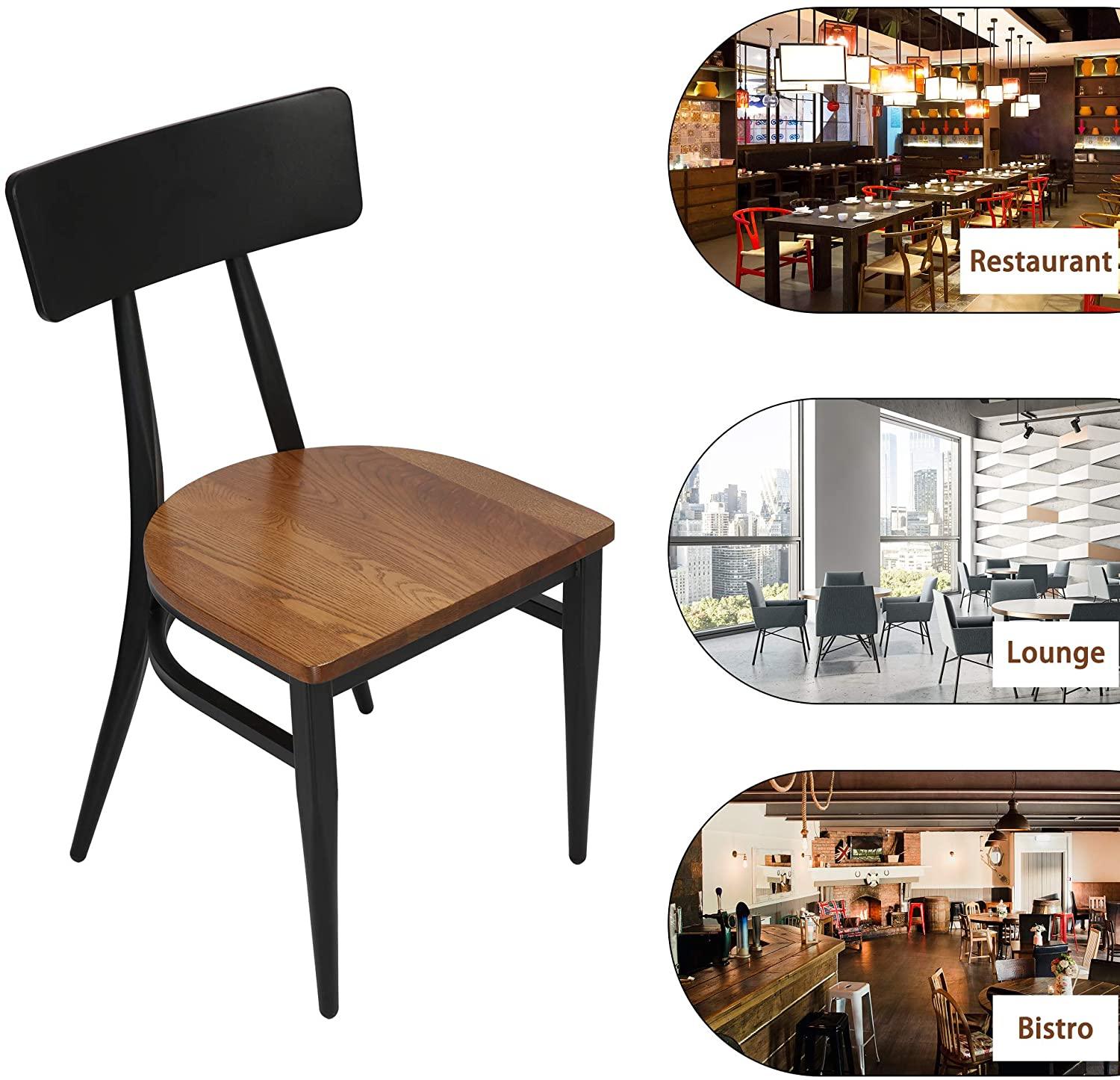 LUCKYERMORE Set of 2 Kitchen Dining Chairs Wood Seat with Simple Back Metal Legs, π Back Black
