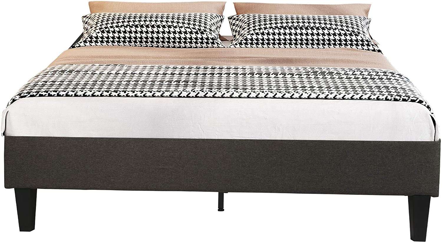 14 Inch Upholstered Platform Bed Frame Mattress Foundation with Wood Slat Support No Box Spring Needed Dark Gray