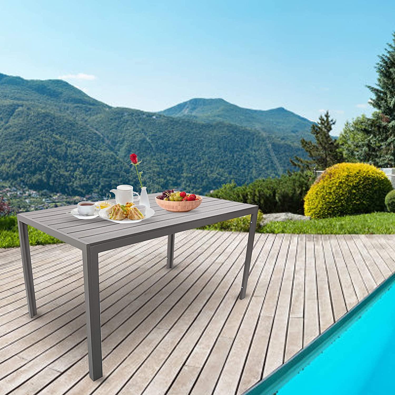 55" Outdoor Patio Dining Table for 4-6 Rectangular Table with Aluminum Frame, Gray - Luckyermore