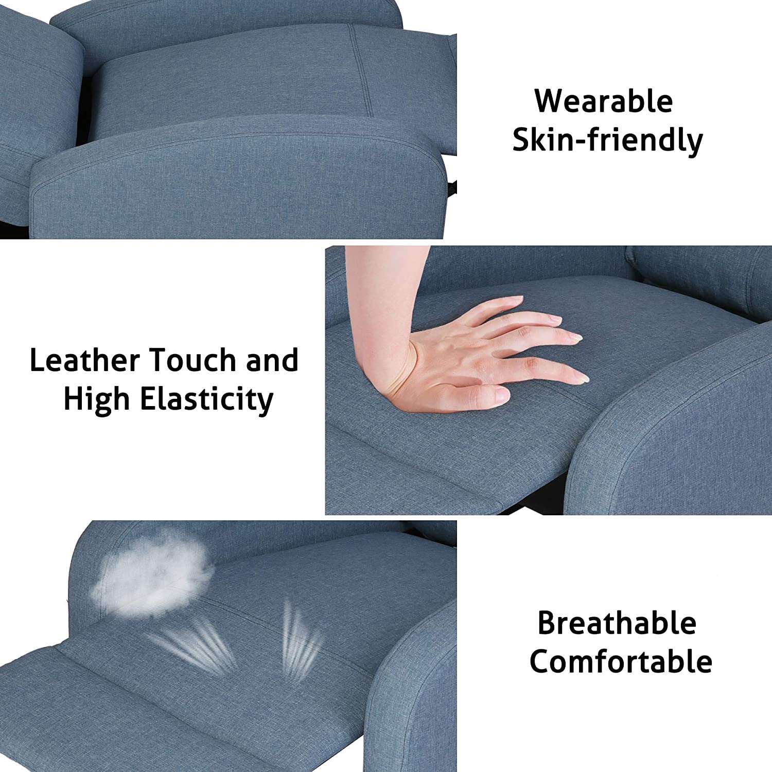 Adjustable Fabric Recliner Chair Ergonomic Recliner Sofa Easy Assemble Padded Seat Assemble w/Thick Cushion & Backrest Modern for Living Room Home Theater Bedroom