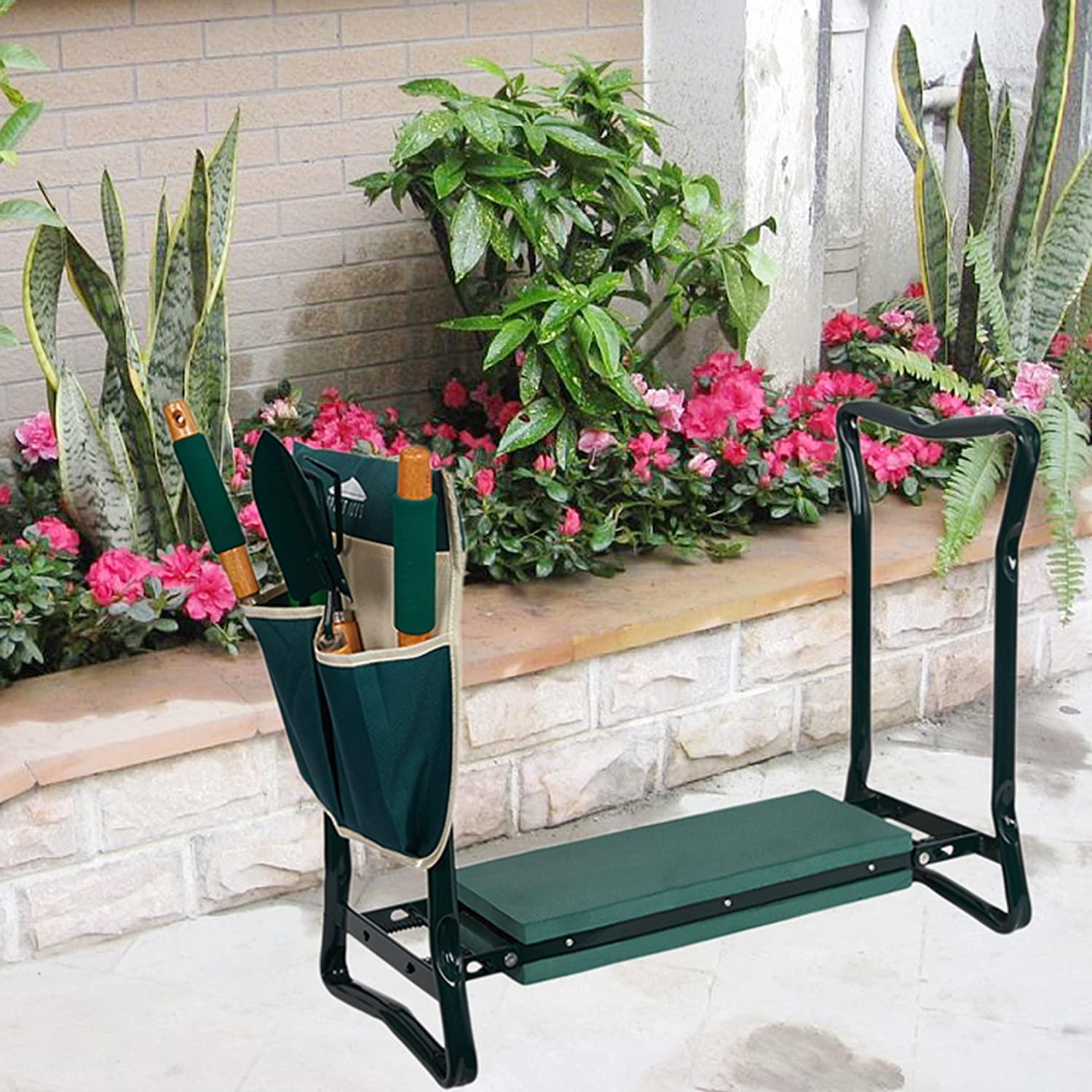 LUCKYERMORE Folding Garden Kneeler and Seat Garden Bench Lightweight Garden Stools with Tool Pouch and Soft Kneeling Pad