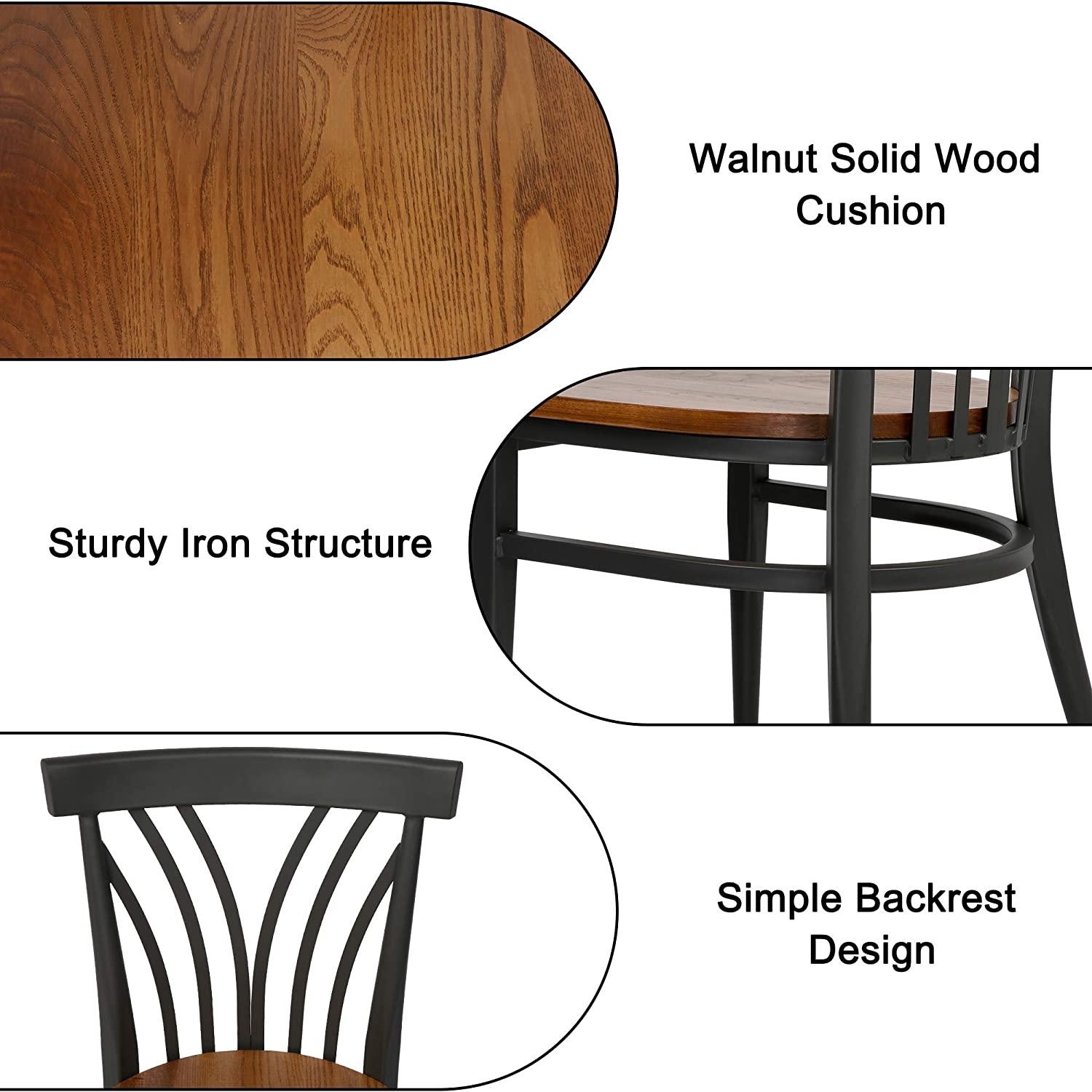 LUCKYERMORE Set of 2 Kitchen Dining Chairs Wood Seat with Metal Legs Fully Assembled, Curve V Back
