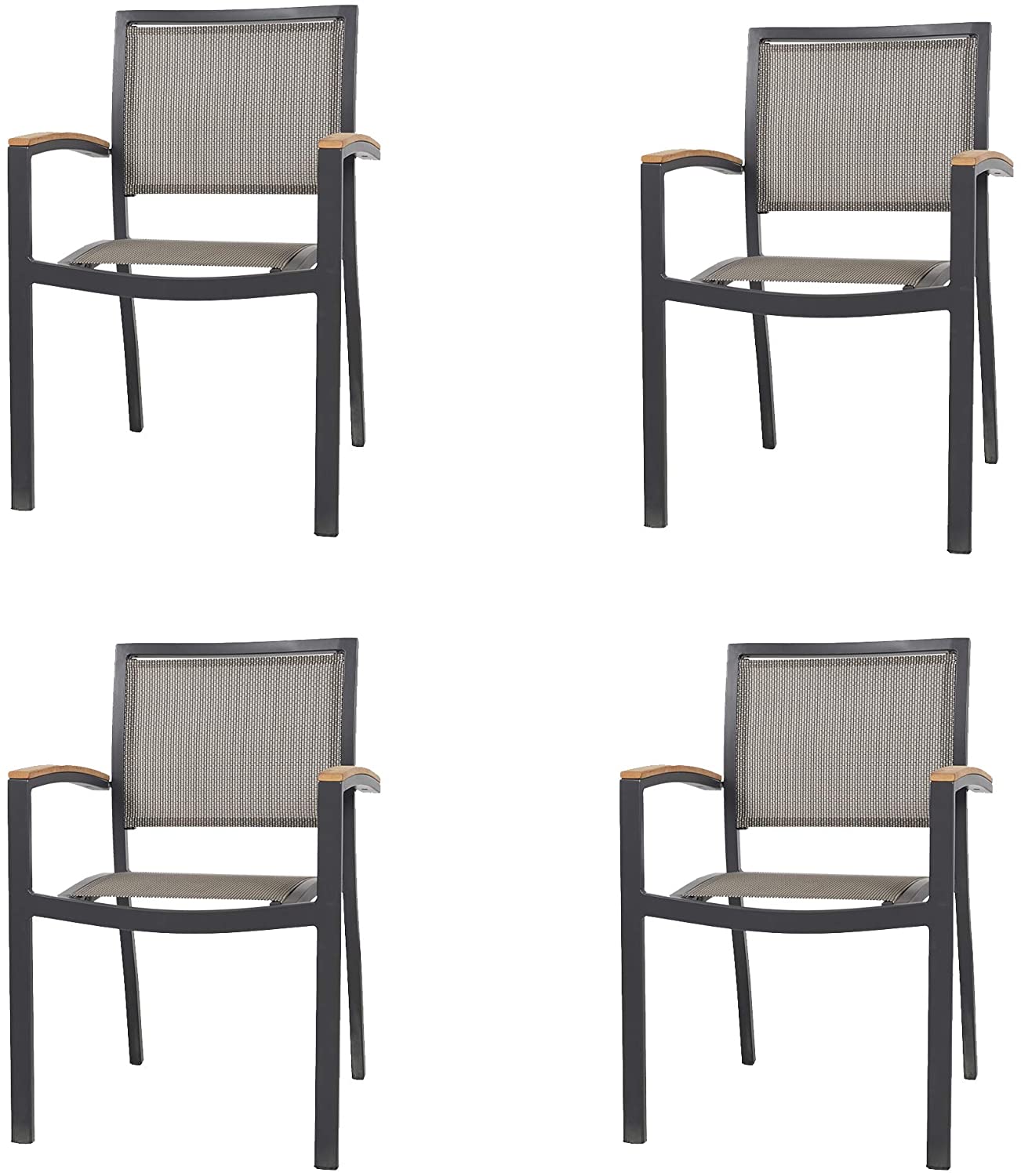 Set of 4 Stacking Metal Patio Dining Kitchen Chair Comfortable Mesh Seat Metal Armchair