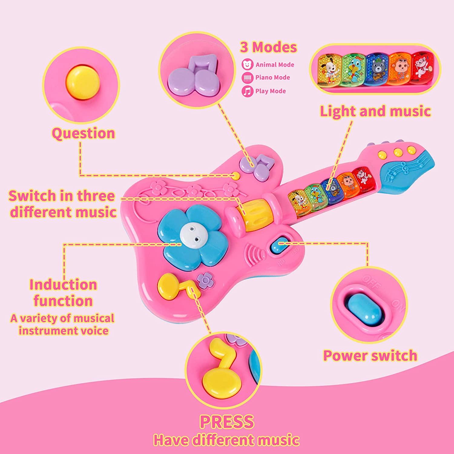 Guitar Toys for Toddler - Musical Instruments with Light and Music - Kids Preschool Early Education Play Toy for Boys Girls - Ages 12 Months and Up - Luckyermore