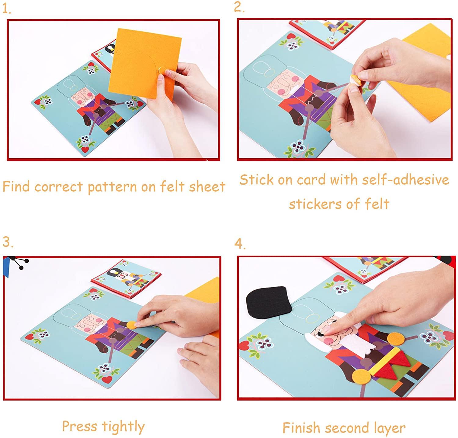 Mobee Fuzzy Felt Picture Sticky Mosaics 6 Templates DIY Craft Kits Art Training Sticker for Kids - Luckyermore