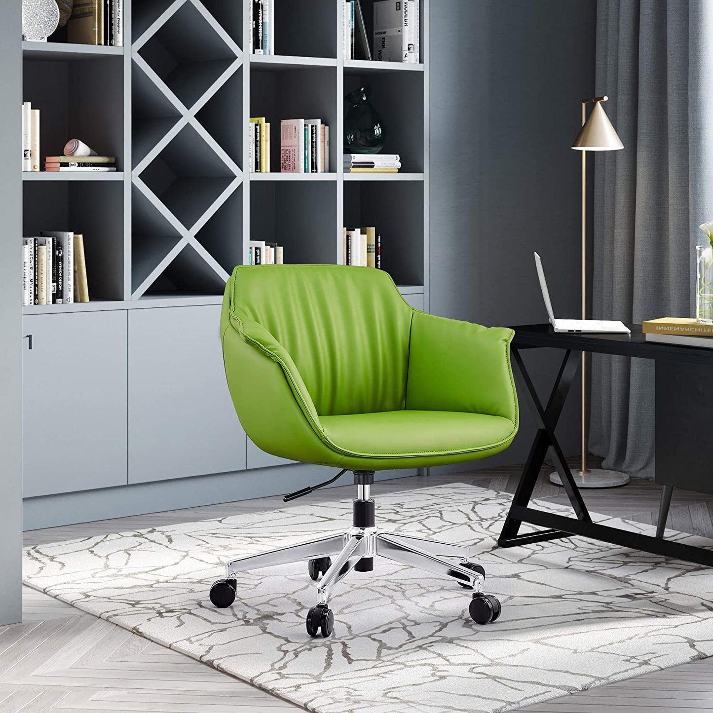 Office Chair for Home Adjustable Height Swivel PU Upholstered Modern Office Chair, Green