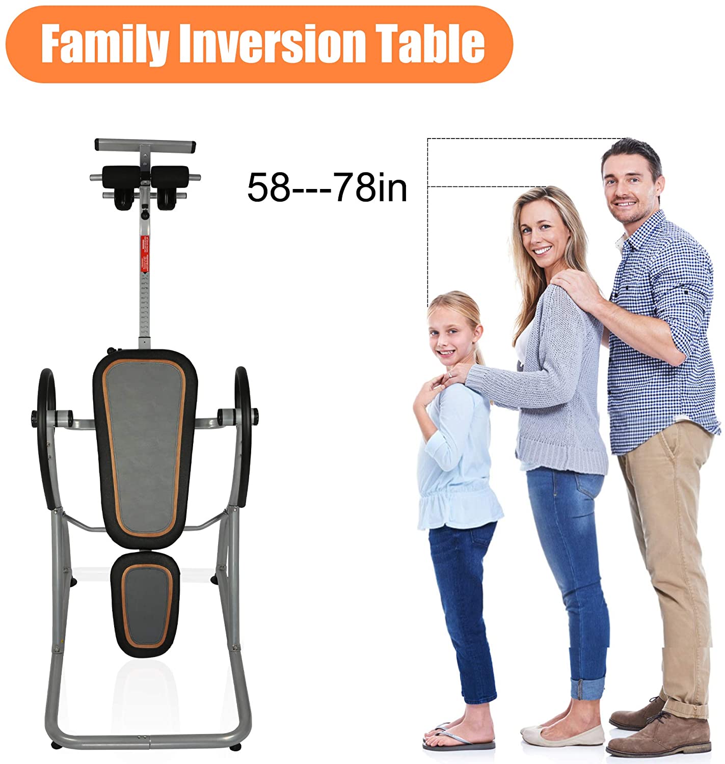 Heavy Duty Inversion Table 58-78 Inches Adjustable Pain Therapy Training with Protective Belt Support up to 330LBS