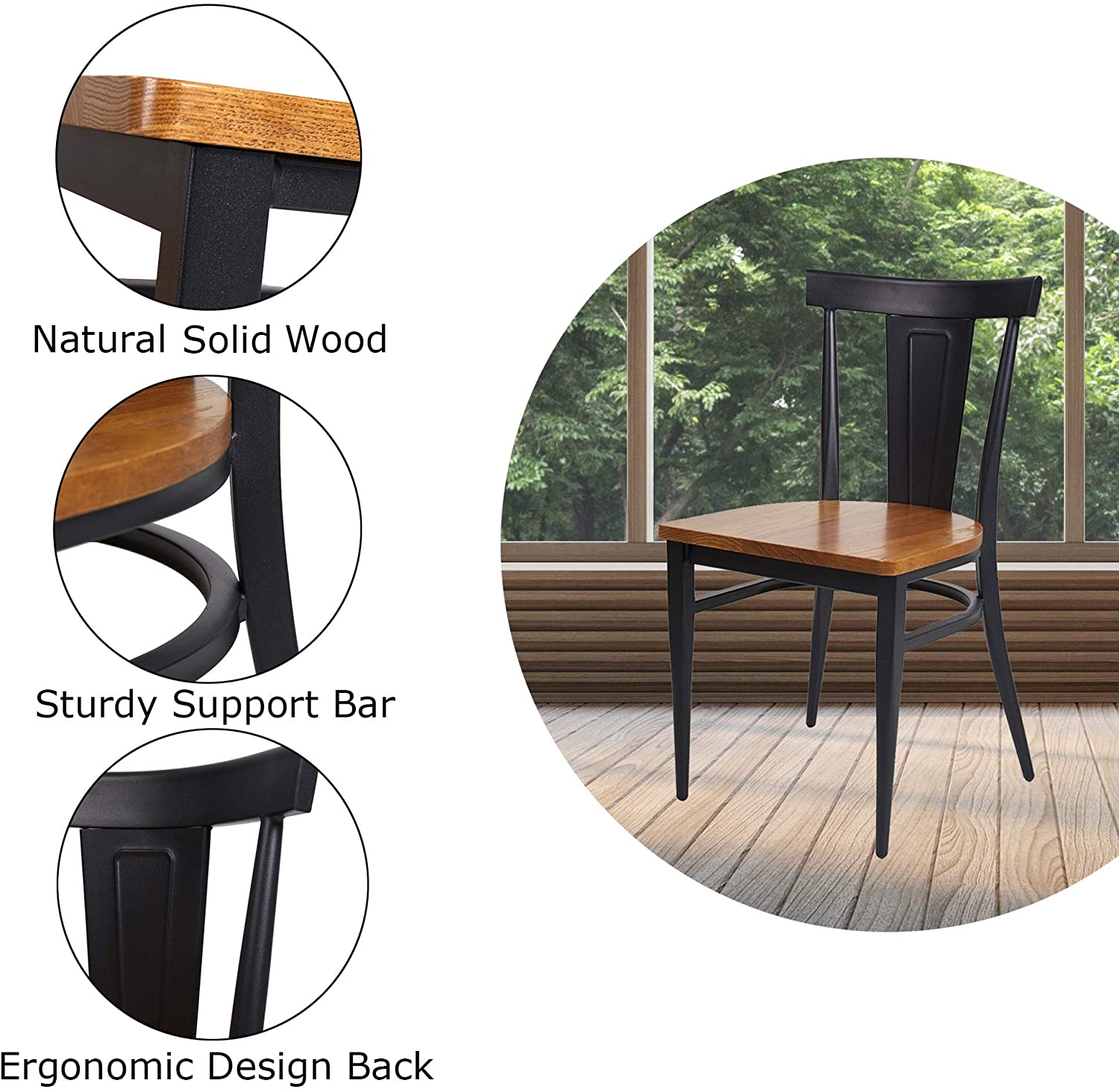LUCKYERMORE Set of 2 Dining Room Side Chair Wood Kitchen Chairs with Metal Legs Fully Assembled, Black