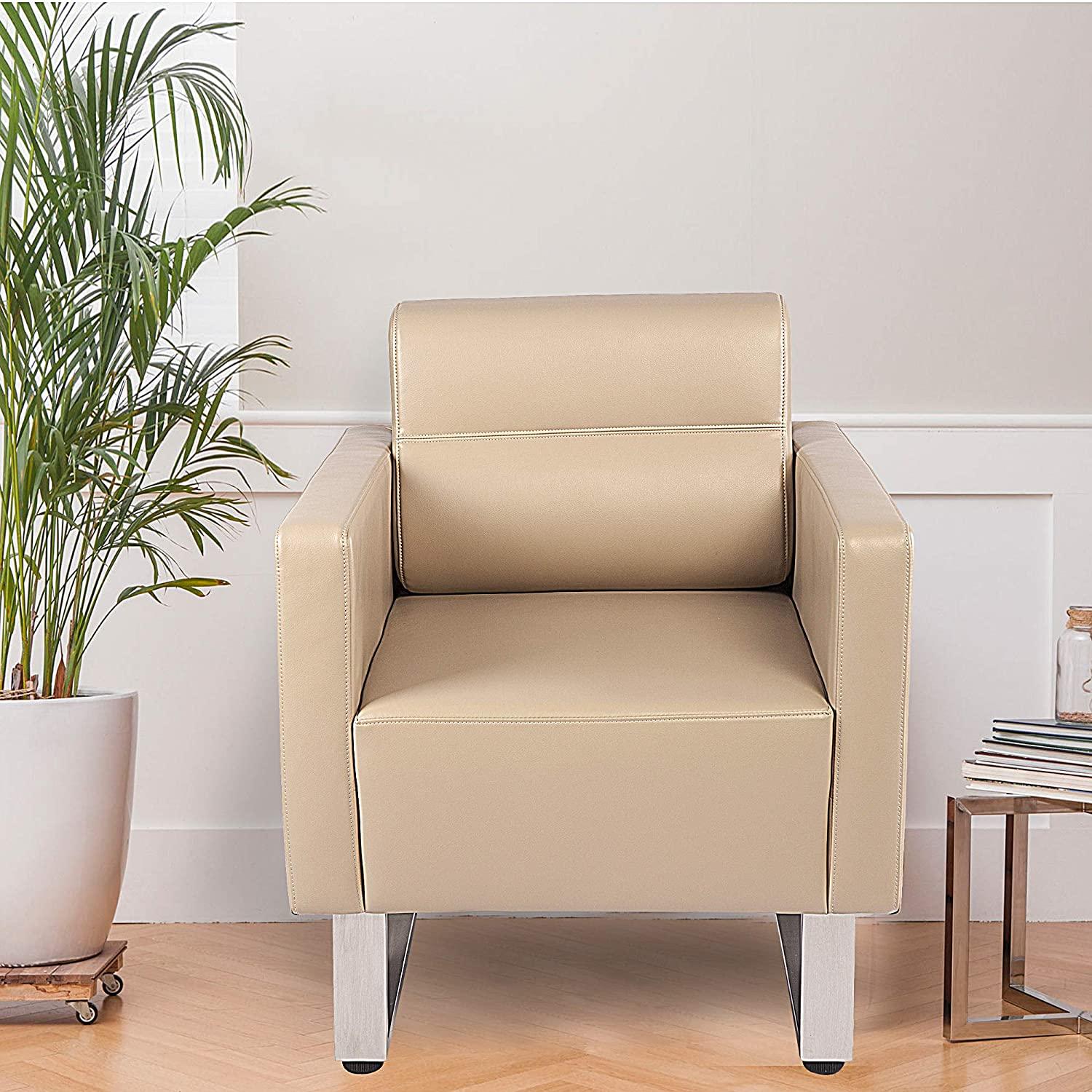 LUCKYERMORE Guest Chair Office Reception Chair Leather Sofa Chairs with PU Leather Soft Sponge, Beige