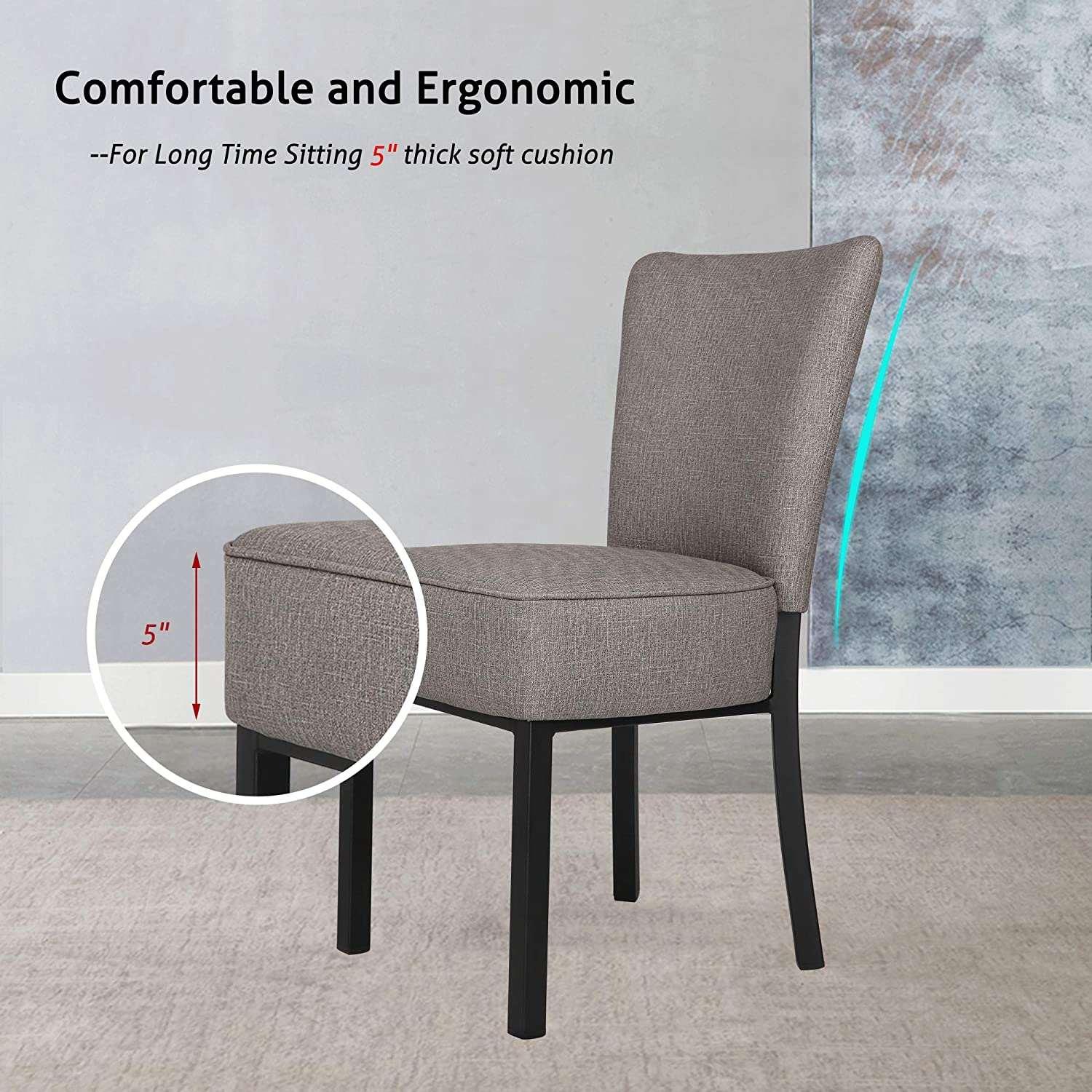 LUCKYERMORE Set of 2 Modern Dining Chairs PU Leather Side Chairs with Soft Cushion, Gray