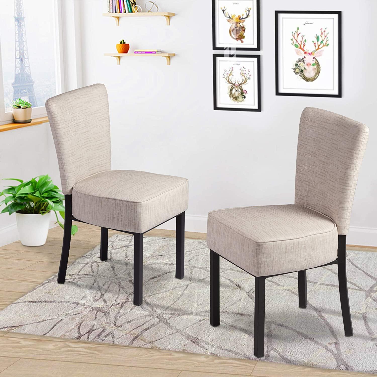 LUCKYERMORE Set of 2 Upholstered Dining Chairs PU Leather Modern Dining Room Chairs, Cream