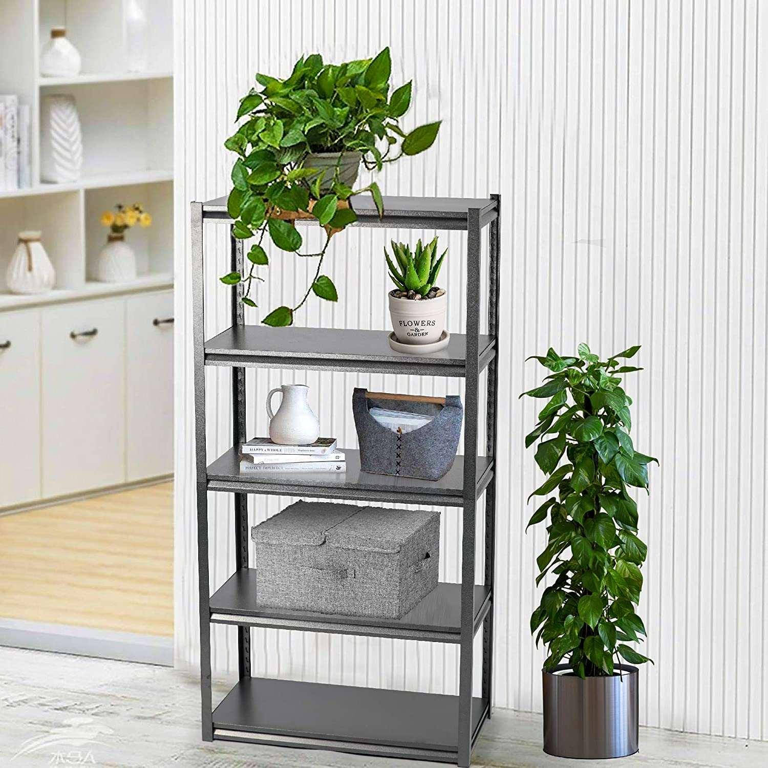 4 Tiers Adjustable Storage Shelf Rack Side End Table Modern Style Bookcase Display Stand and Storage Tower,Black,39.7” x 22” x6.7”