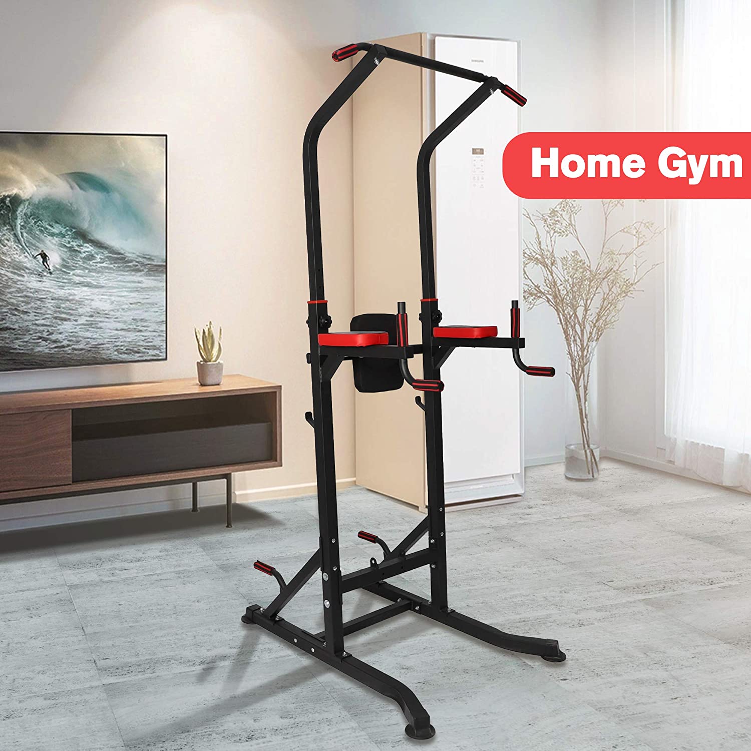 Power Tower Home Gym Pull Up Workout Dip Stand Bar Station Strength Training Fitness Exercise Equipment - Luckyermore