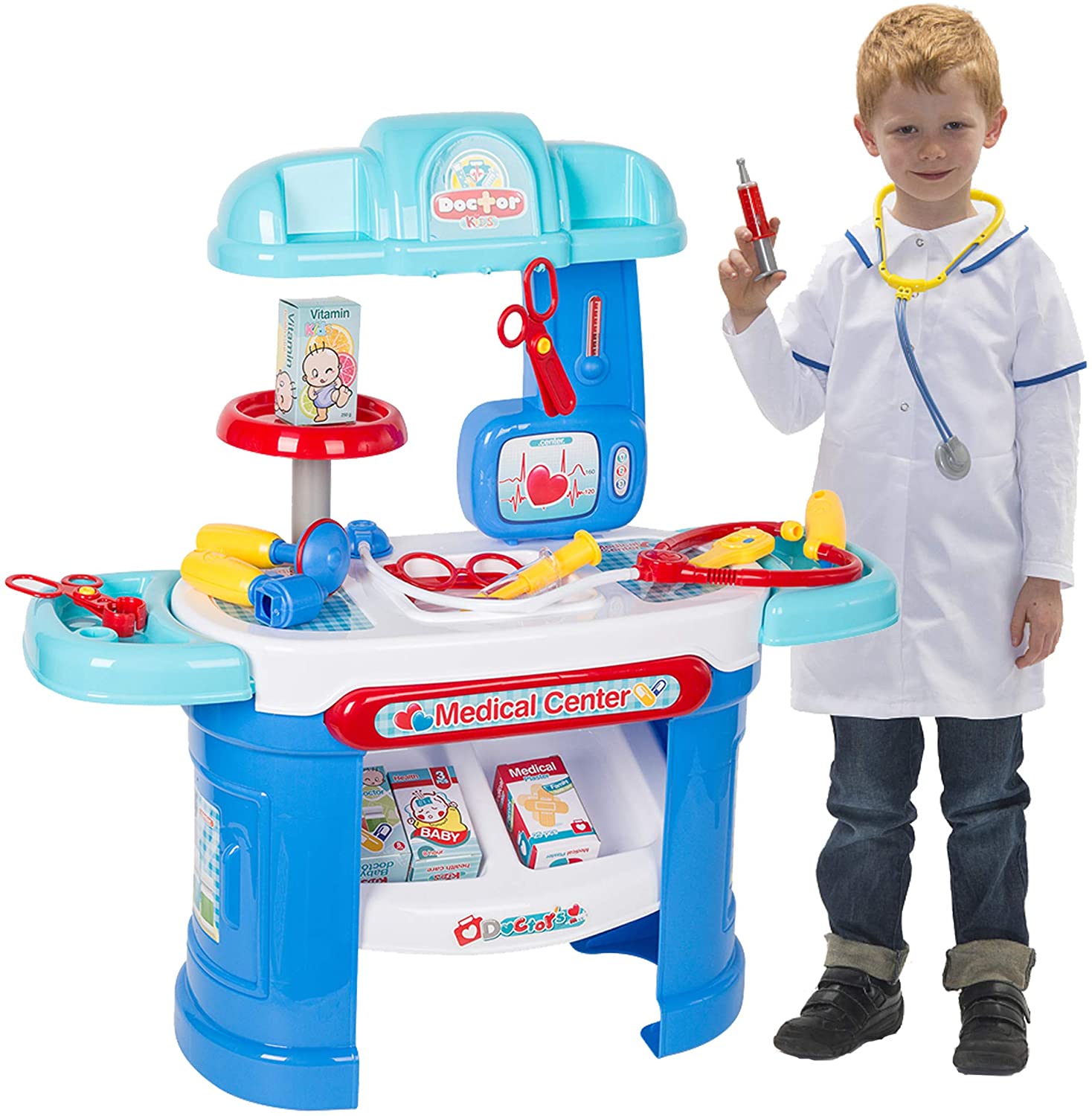 Pretend Medical Toy Doctor Kit for Toddler Dentist Playset-15 Medical Equipment with a Sturdy Medical Table