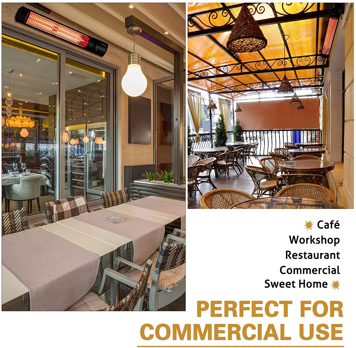 1500W Outdoor Patio Infrared Heater Electric Wall-Mounted with 2 Power Settings Remote Control Overheat Protection - Luckyermore