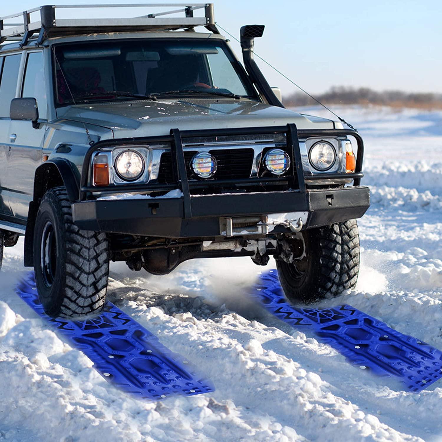 2 Pack Traction Boards with Jack Lift Base,Recovery Track Traction Mat for 4WD SUV, Jeep Tire Traction Tool Suitable for Mud, Sand, Snow, Ice Blue,Red