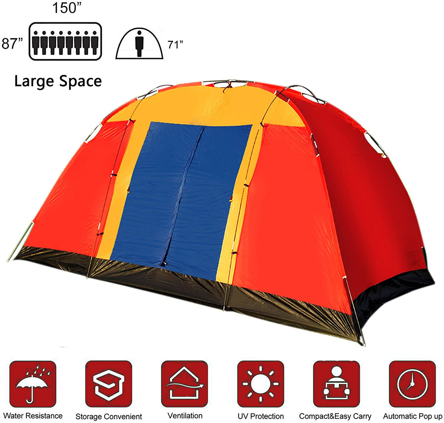 8 Person Backyard Camping Tent Easy Setup,12.5ft