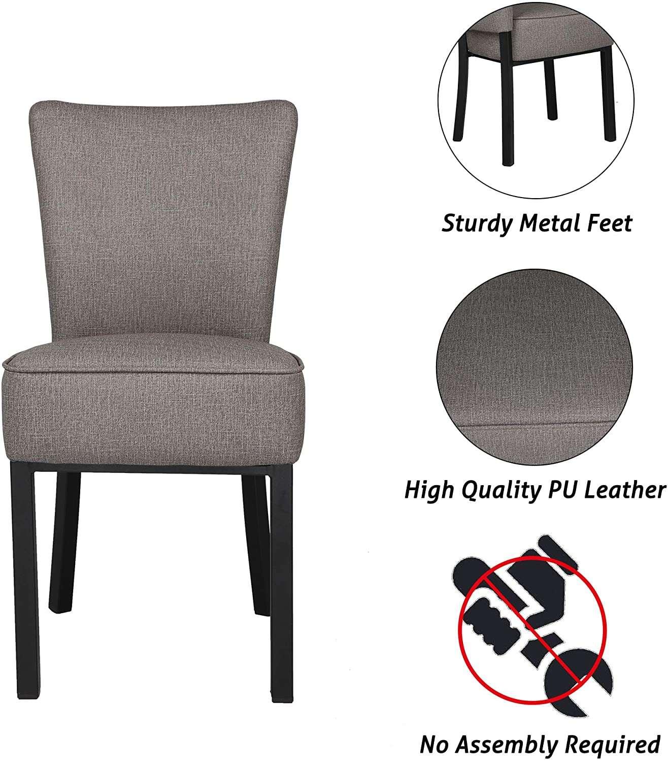 LUCKYERMORE Set of 2 Modern Dining Chairs PU Leather Side Chairs with Soft Cushion, Gray