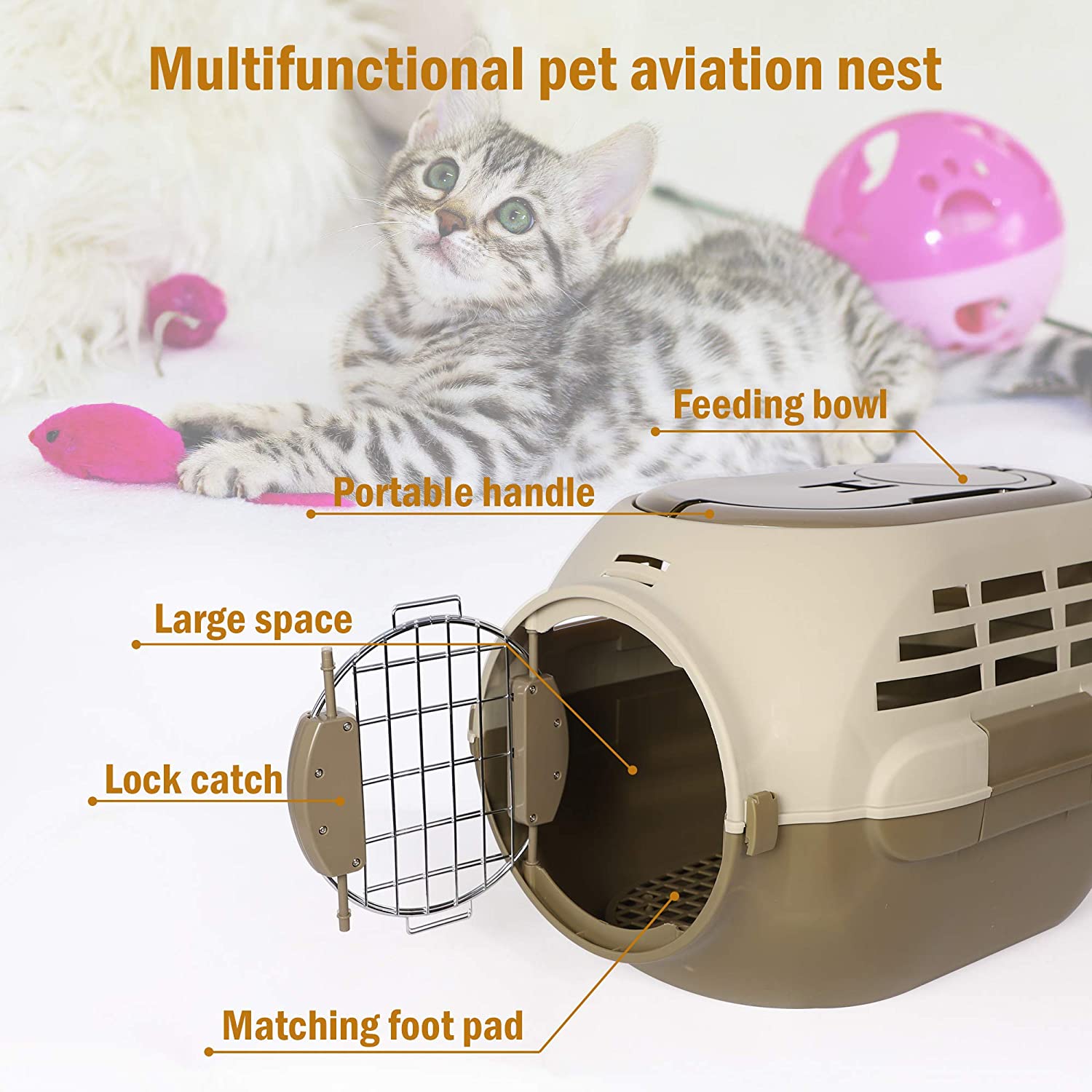 Pet Travel Cage Pet Hard-Side Carrier Plastic Pet Travel Kennel for Dog,Heavy Duty Dog Carrier Easy Assembly Pet Airline Box Portable Cage,Animal Carrier